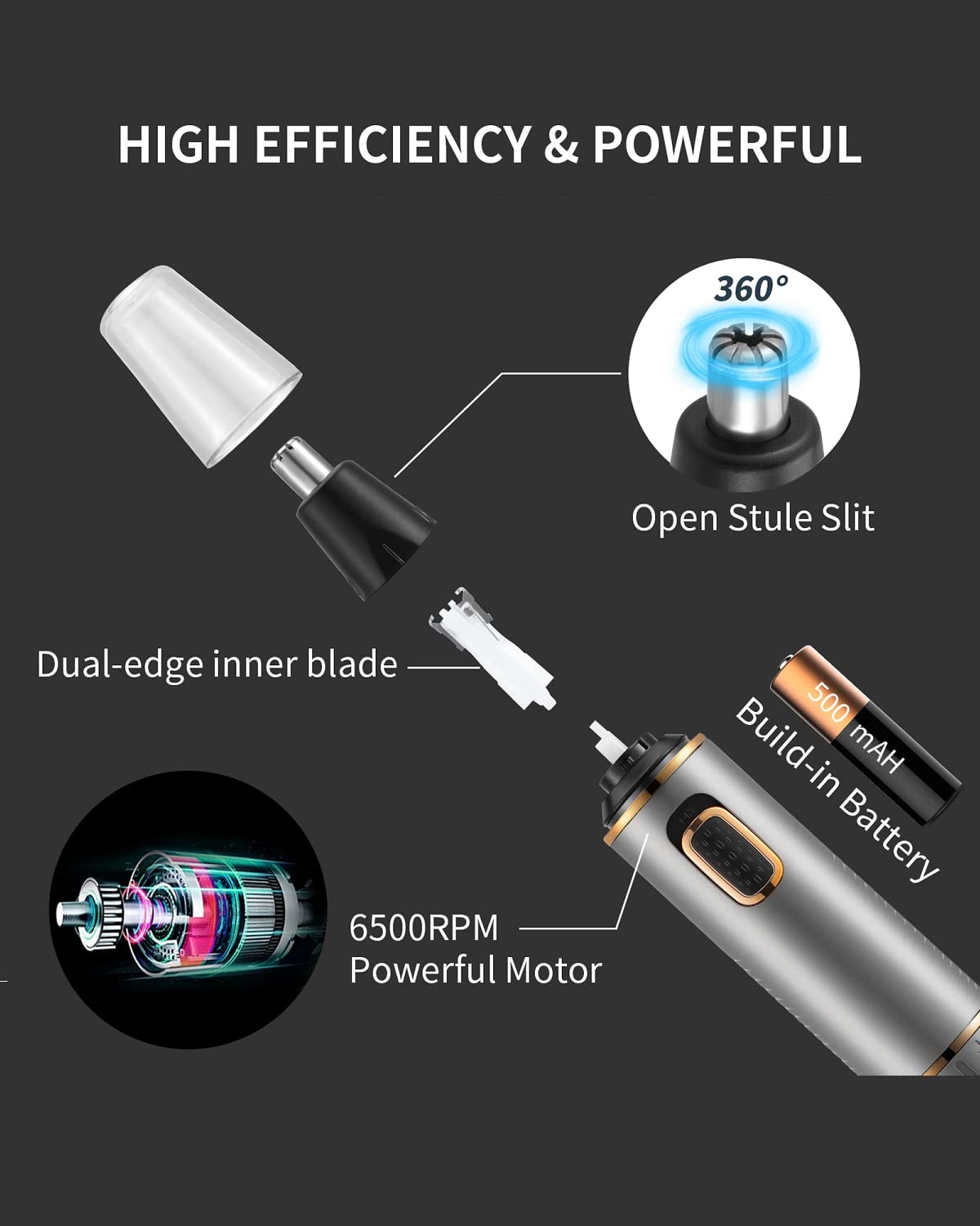AREYZIN Professional Painless Rechargeable Nose Hair Trimmer for Men & Women - Eyebrow & Facial Hair Grooming Kit with Powerful Motor, IPX7 Waterproof & Dual Edge Blades | Perfect for Travel, Home & Personal Care Routine