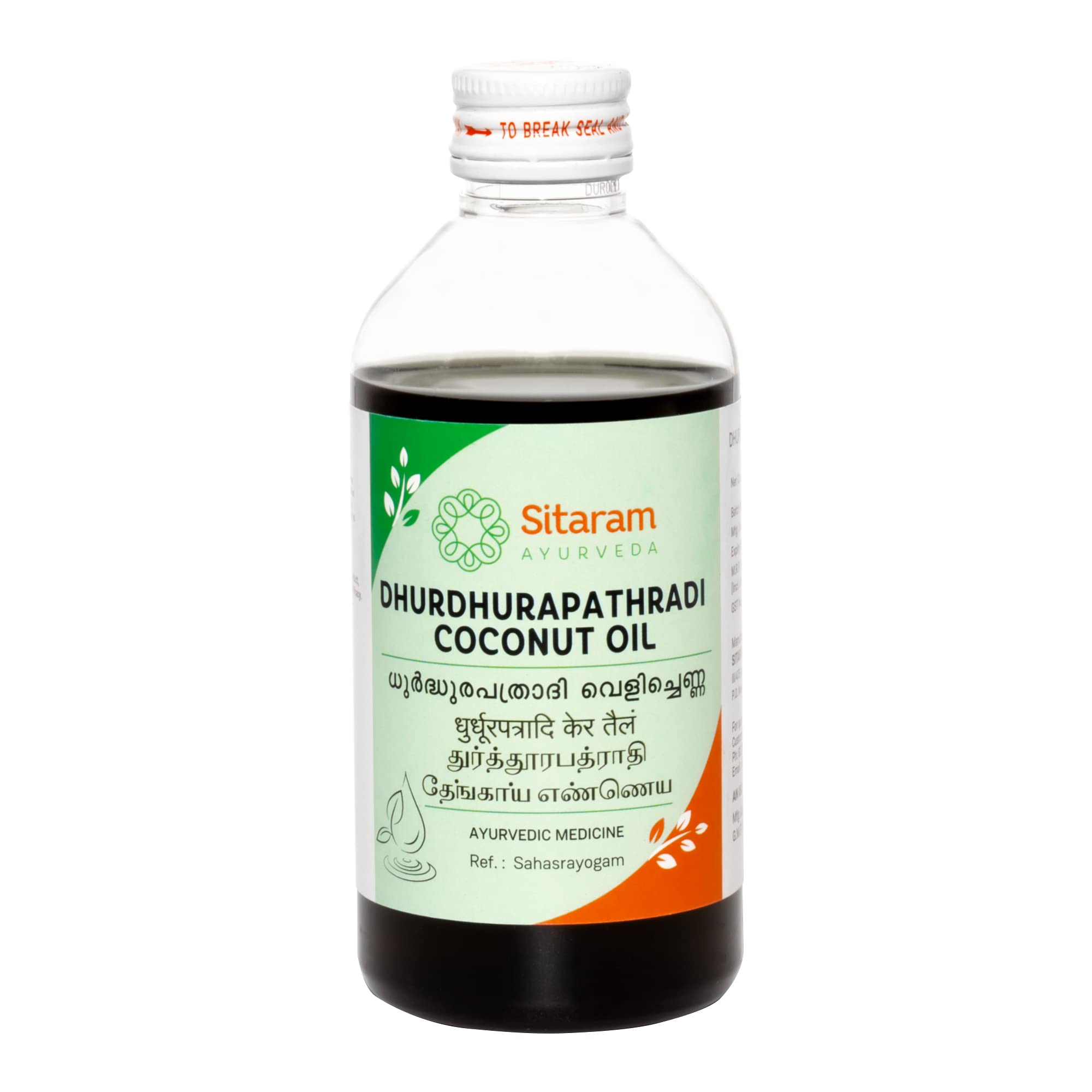 Sitaram Ayurveda Dhurdhoorapathradi Hair Oil - 100% Natural Ayurvedic Coconut Oil for Hair Growth & Scalp Care (200ml) | Promotes Stronger, Thicker Hair | Perfect for Daily Hair Massage & Ayurvedic Hair Treatment