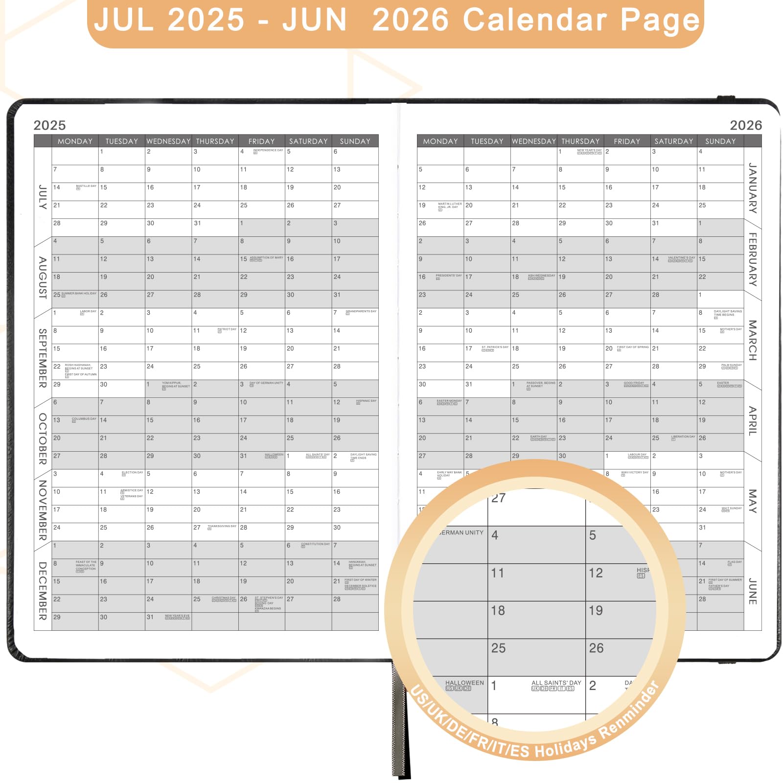 2025-2026 Academic Planner - A5 Daily Diary with Day Per Page (July 2025-June 2026) | Productivity Organizer with Monthly Tabs, Inner Pocket | 14.5 x 21 cm Black Banded Notebook | Perfect for Students, Professionals & Goal Tracking