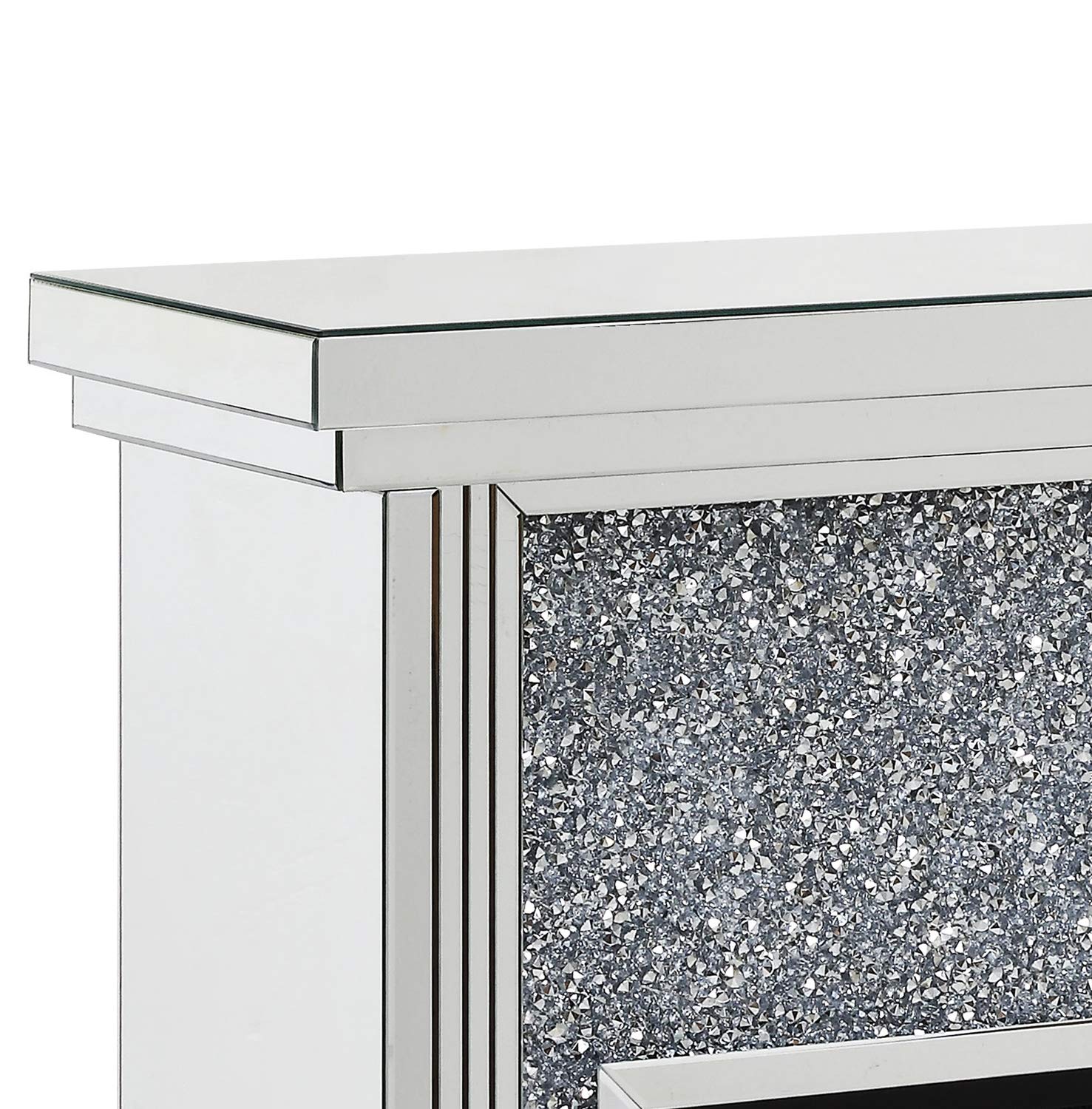 Benjara Wood & Mirror Electric Fireplace with Faux Crystals - Cozy Home Decor