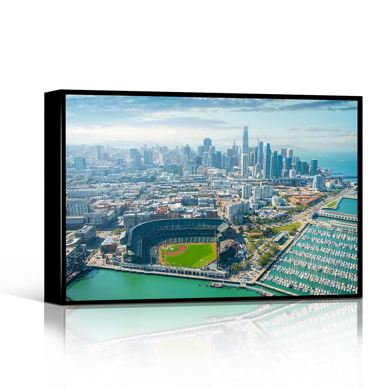 Modern Canvas Wall Art 12''x18'' Inch Wood Framed - Long Living Room Decor, San Francisco Oracle Park Landscape, California Wall Canvas for Home & Office Decoration