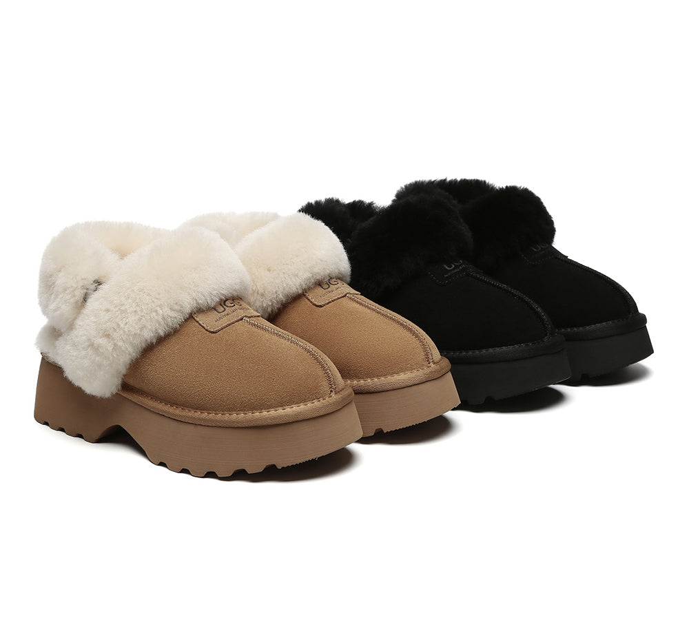 Australian Shepherd® Women's 3-Way Style UGG Slippers with Removable Wool Strap - Slingback Chunky Platform House Shoes for Cozy Indoor & Outdoor Wear