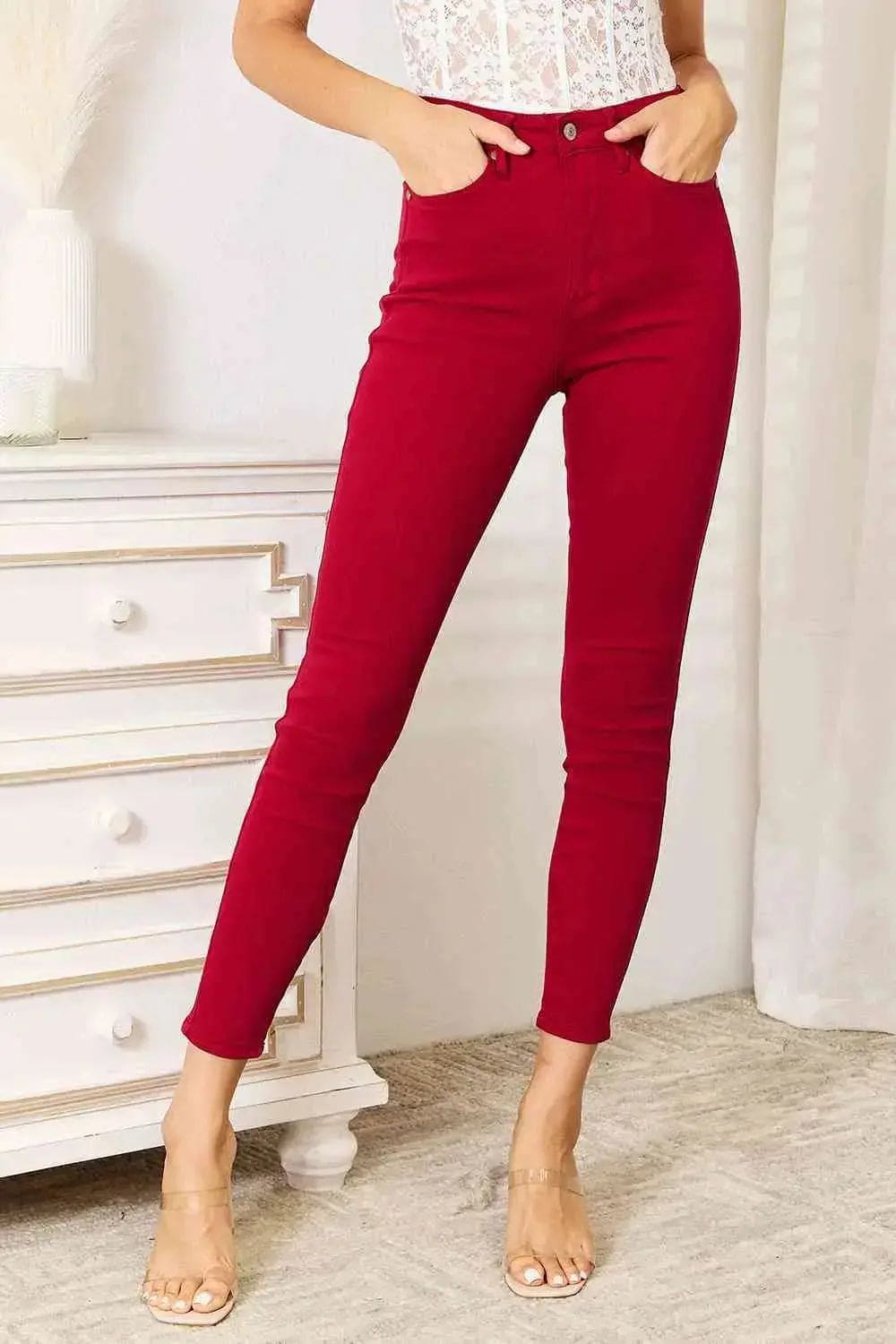 Judy Blue High Waist Tummy Control Skinny Jeans for Women - Slimming Stretch Denim Pants for Everyday Wear & Casual Outfits
