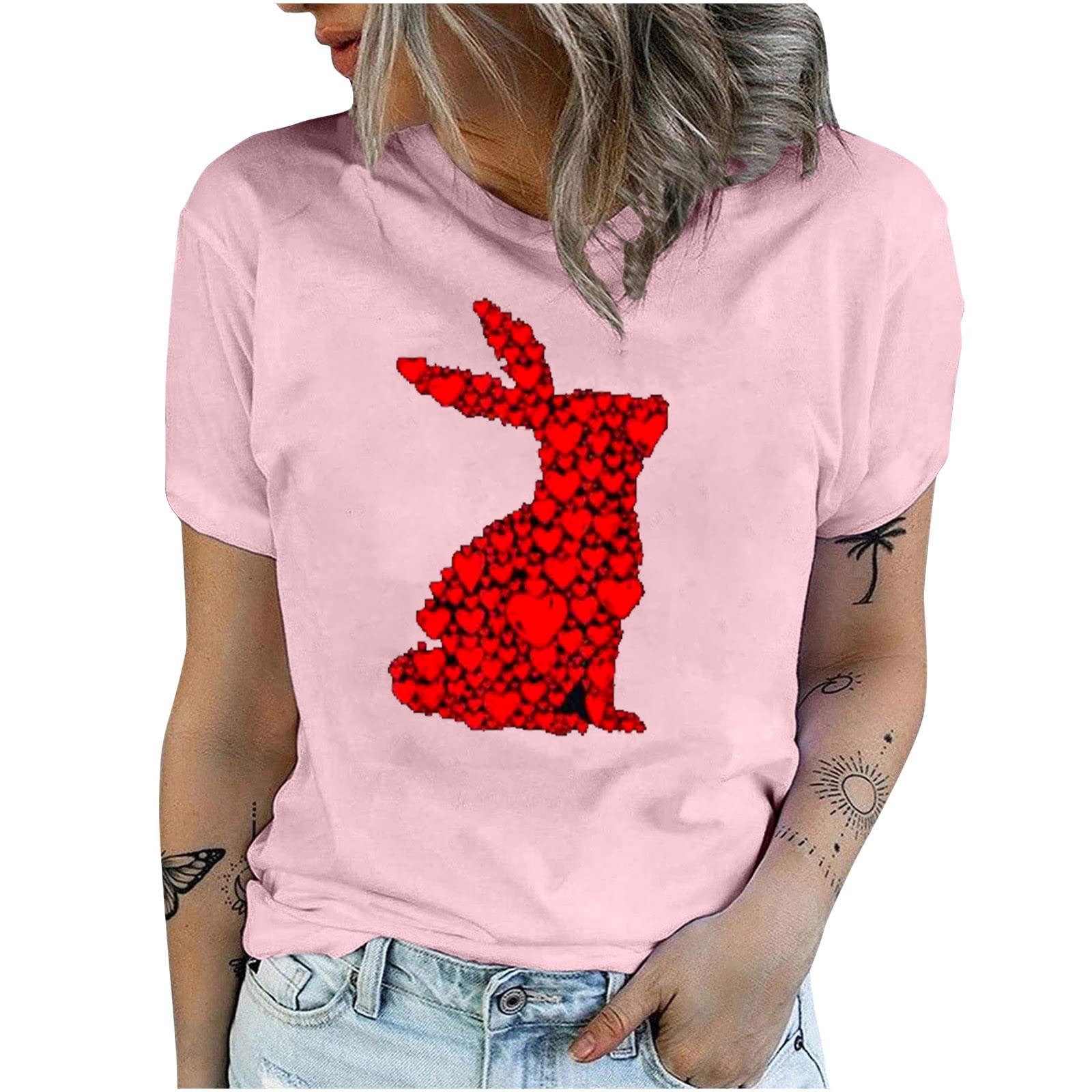SCKARLE Women's Cute Graphic Print Crewneck Short Sleeve T-Shirt - Birthday Gifts for Her, Casual Summer Top for Outings & Parties