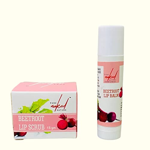 PURE NAKED NATURE Beetroot Extract Lip Scrub & Balm Set - Natural Moisturizing Treatment for Dry Lips, Paraben-Free - Achieve Soft Pink Lips | Perfect for Daily Lip Care & Gift Sets
