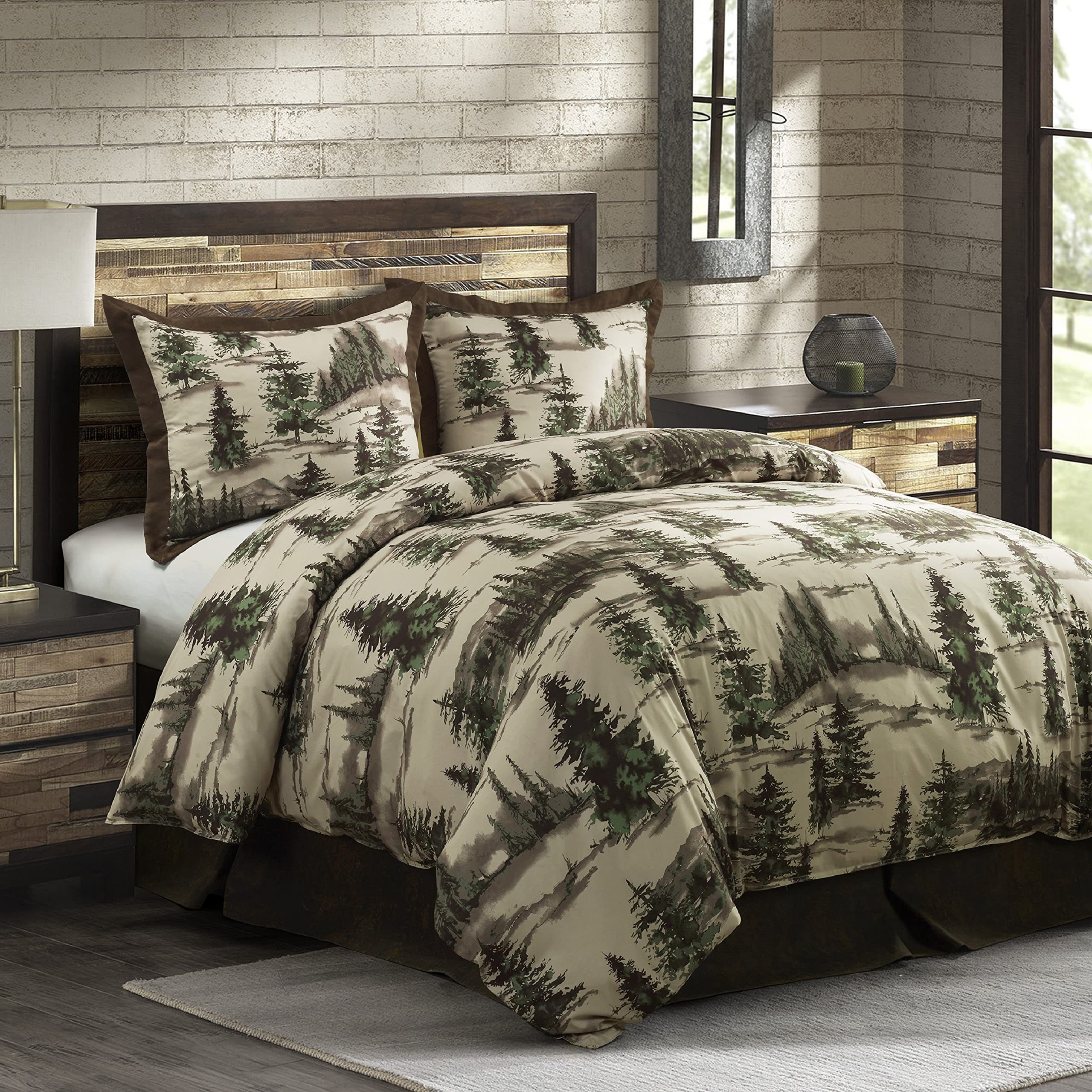 HiEnd Accents Joshua 3-Piece Lodge Comforter Set with Pillow Shams - Queen Size Forest Woods Bedding, Pine Trees Design, Woodland Nature Western Rustic Style | Perfect for Cabin Retreats, Hunting Lodges & Cozy Bedroom Decor