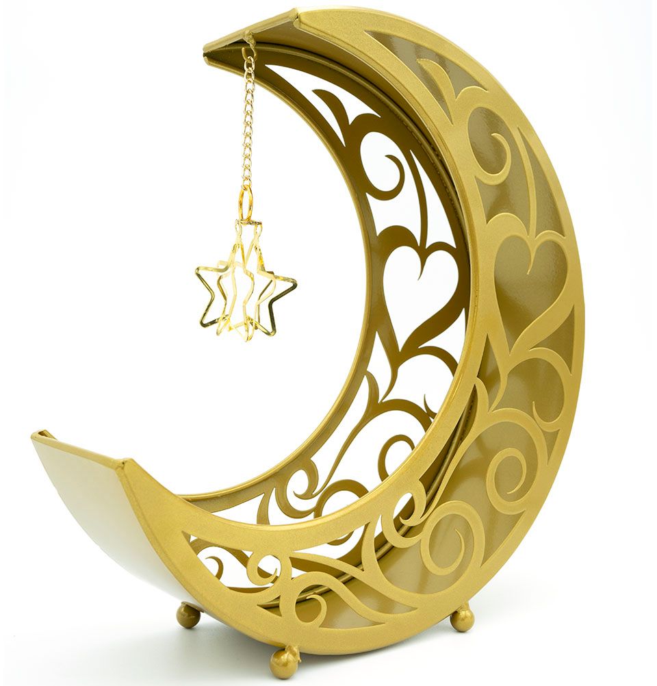 Ramadan Decorative Serving Tray with Crescent Moon Design | Gold Table Decor for Iftar, Eid Celebrations & Home Decor