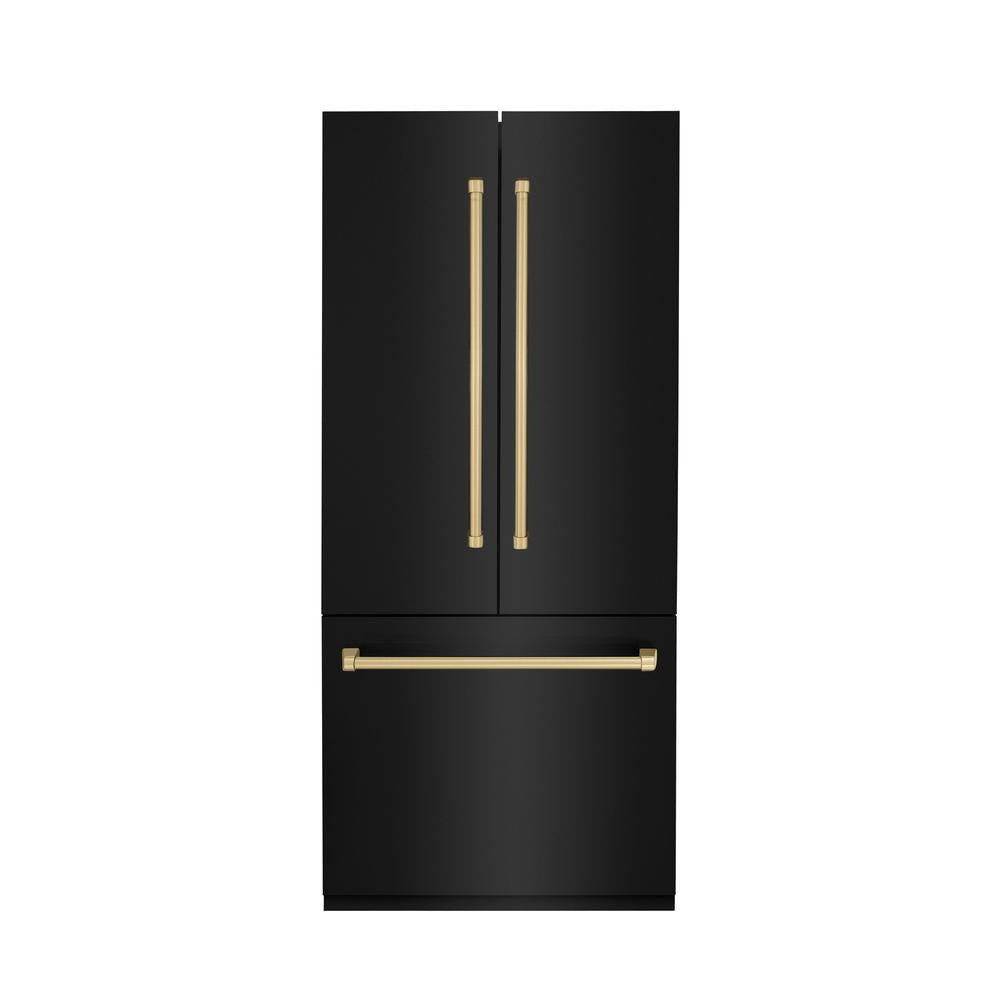 ZLINE Autograph Edition 36 Inch French Door Built-In Bottom Freezer Refrigerator - 19.6 cu ft Capacity, Black Stainless Steel with Champagne Bronze Accents, Water Dispenser & Ice Maker - Perfect for Modern Kitchens, Open Concept Homes & Luxury Appliances Collection