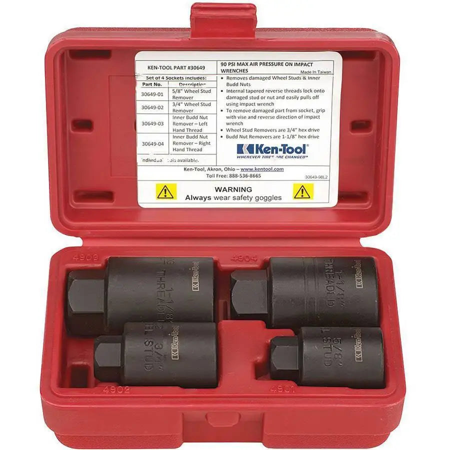 Ken Tool 30649 Heavy Duty Wheel Stud Remover Set - 4 Piece Automotive Repair Kit for Trucks & SUVs - Perfect for Mechanics & DIY Car Maintenance