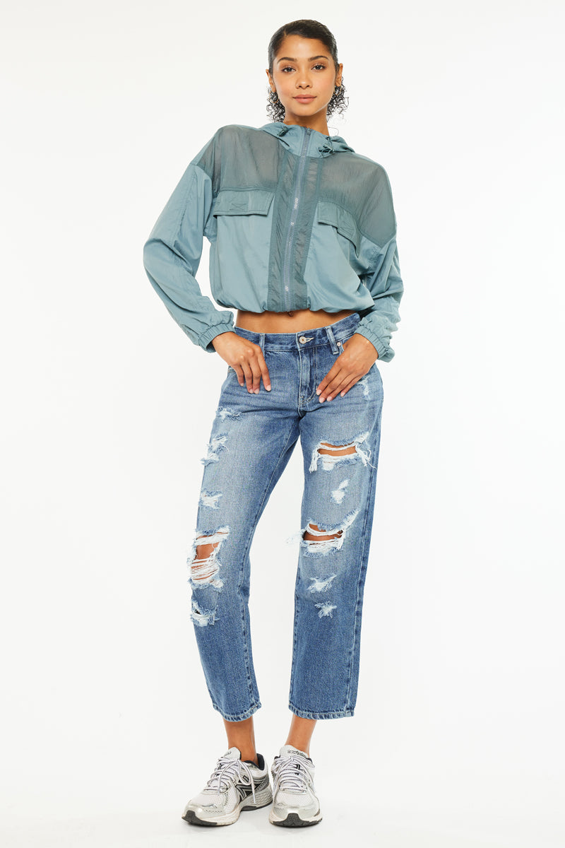 Effy Women's Mid Rise Boyfriend Jeans - Comfortable Stretch Denim Pants for Casual Wear & Everyday Outfits