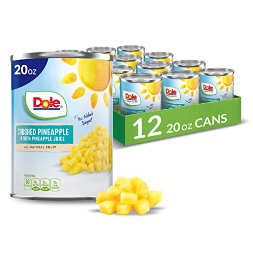 Dole Canned Crushed Pineapple in 100% Pineapple Juice - Gluten Free, Non-GMO, 20 Oz (Pack of 12) - Perfect for Smoothies, Baking & Cocktails | Pantry Staples & Bulk Food Storage