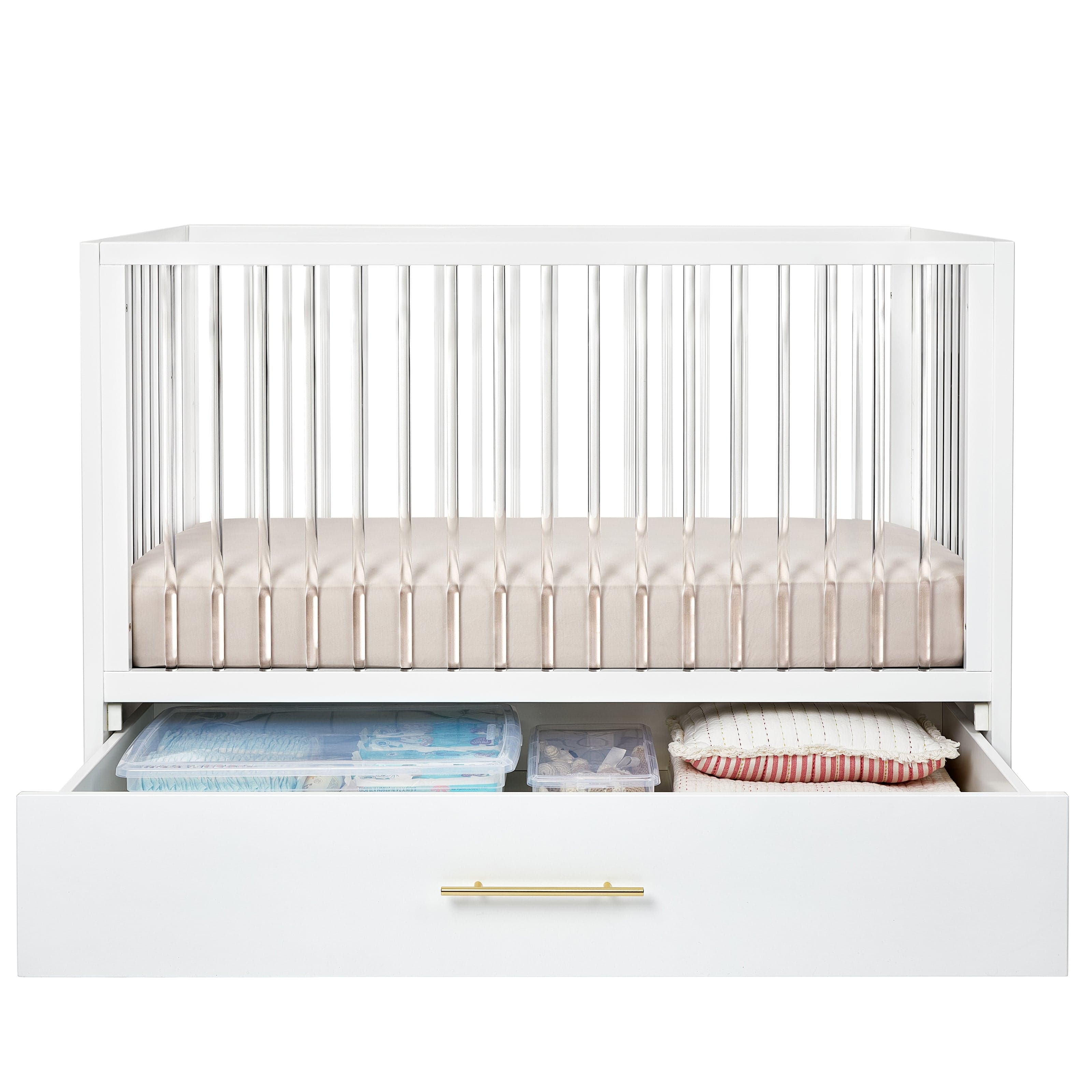 Hush Crib with Trundle - Gold Handle Baby Bed for Nursery, Toddler & Guest Room - Perfect for Small Spaces & Sleepovers