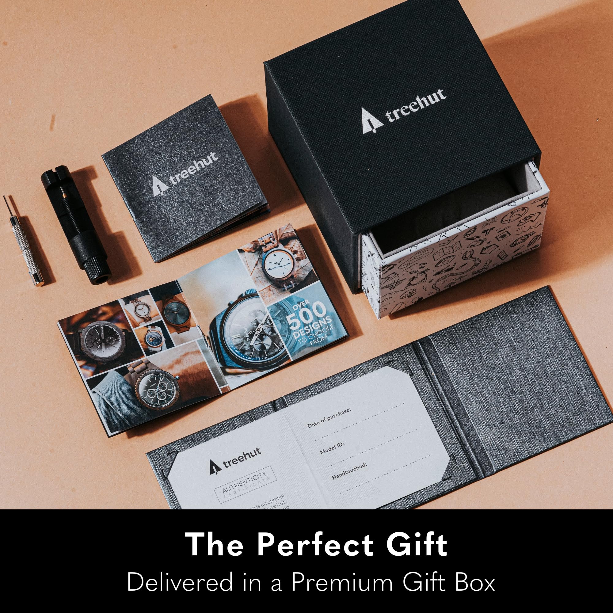 Premium Wooden Watch for Men - Real Wood Strap, Stainless Steel Clasp & Japanese Quartz Movement - Date Display Analog Wristwatch in Gift Box | Perfect for Business, Casual Wear & Anniversary Gifts