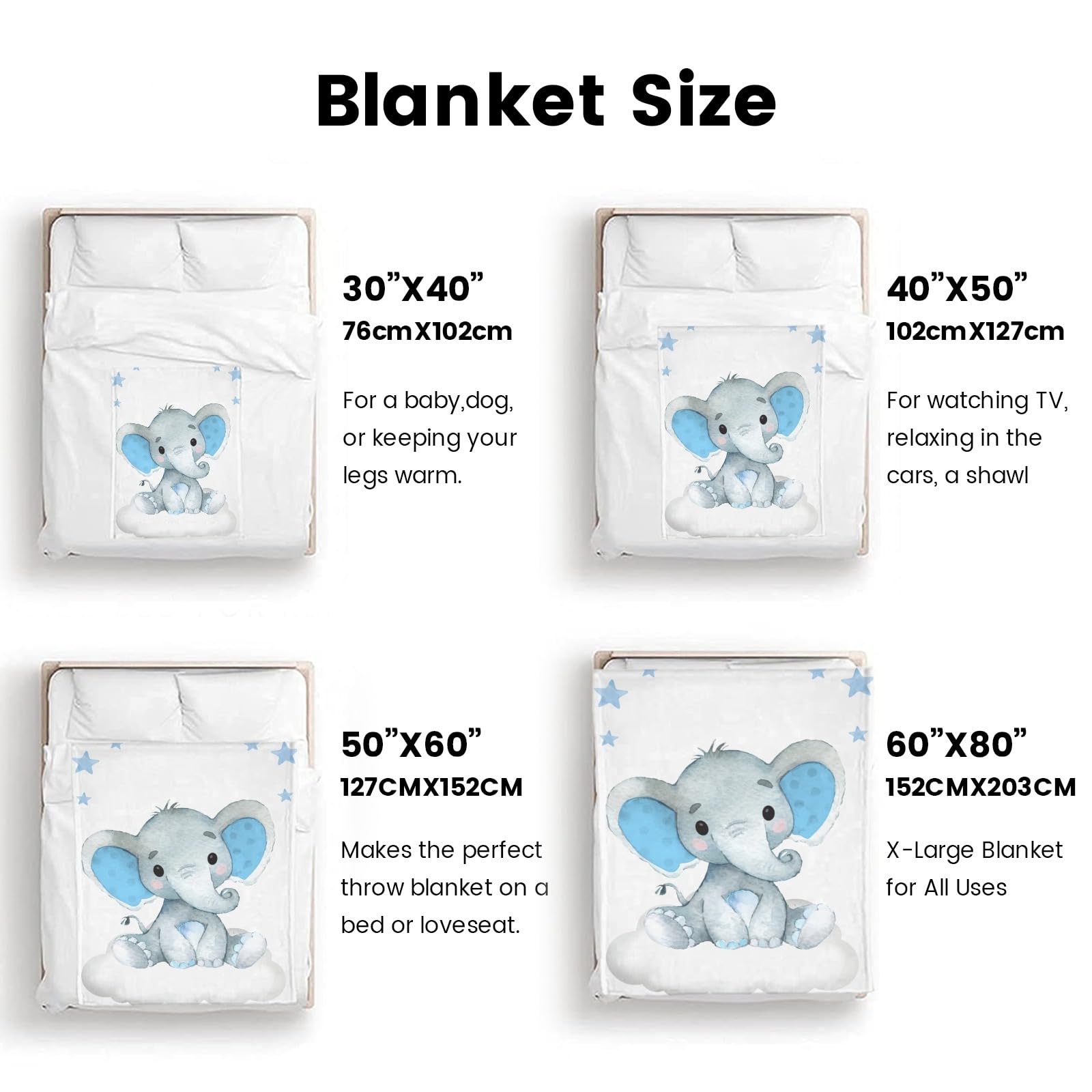Custom Personalized Baby Blanket with Name - Super Soft Elephant Design for Newborns | Perfect Baby Shower Gift for Boys & Girls | Nursery Decor & Cuddling Essential