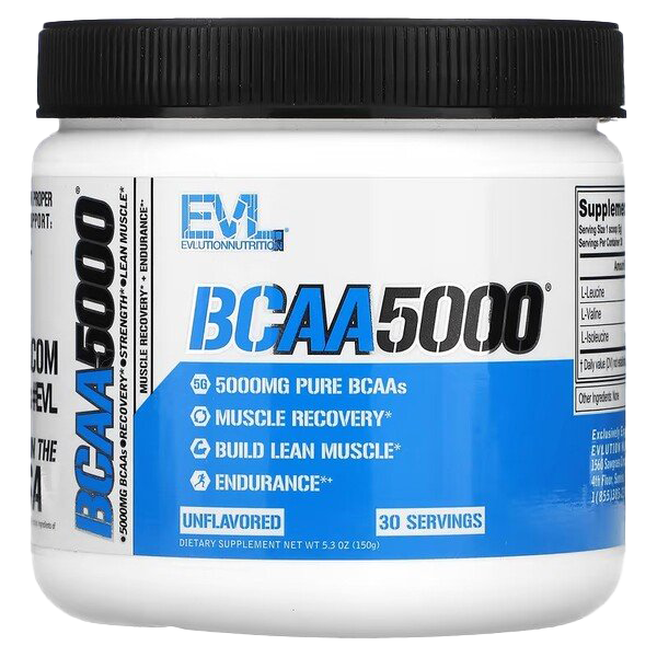EVLution Nutrition BCAA 5000 Powder - Unflavored Branched Chain Amino Acids Supplement for Muscle Recovery & Growth - 150g for Athletes & Fitness Enthusiasts - Perfect for Pre/Post Workout & Training Sessions