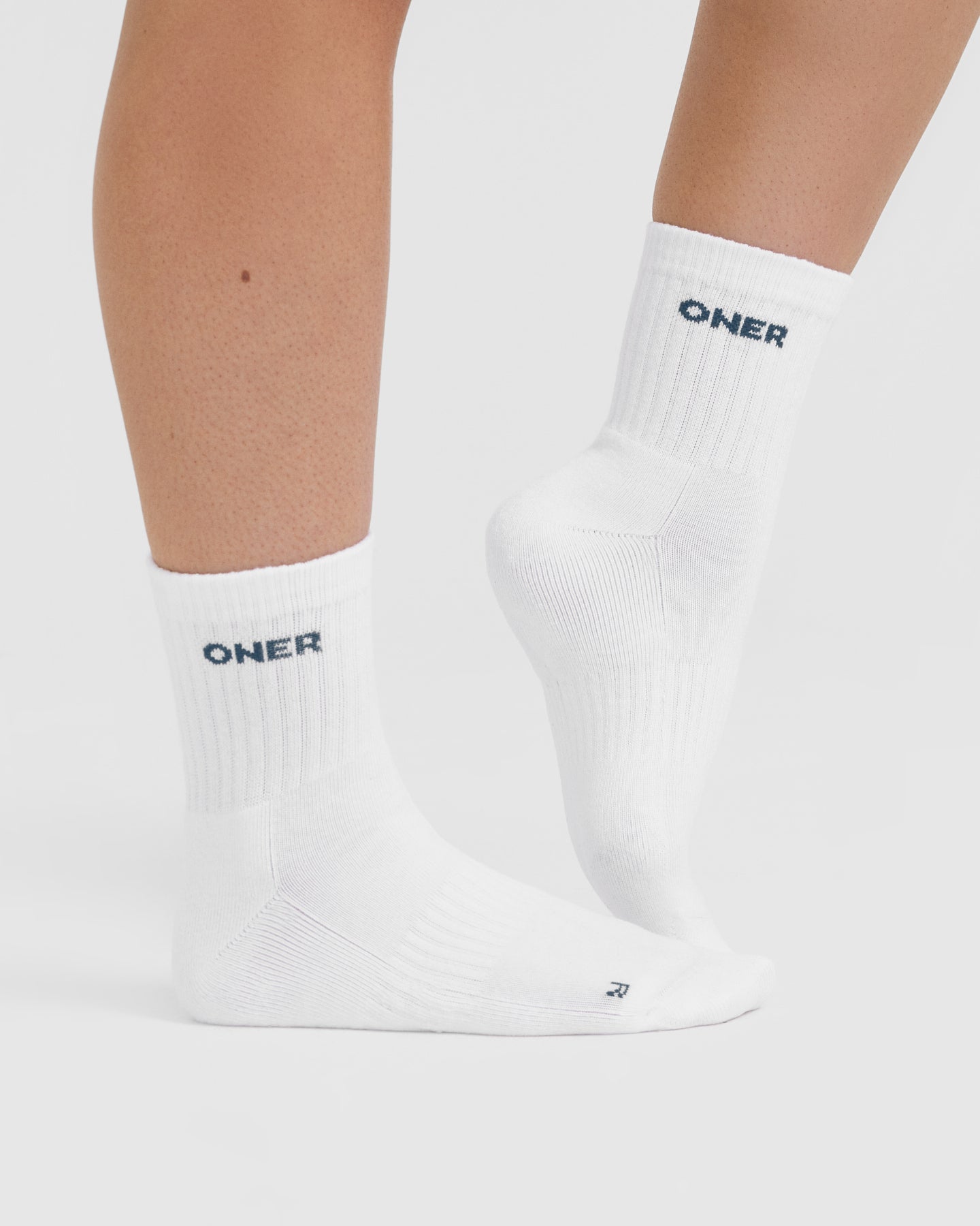 Premium 2-Pack Mid Crew Socks for Men & Women - Soft Cotton Blend in White/Mushroom Brown/Oil Blue - Comfortable Everyday Wear for Work, Sports & Casual Outfits