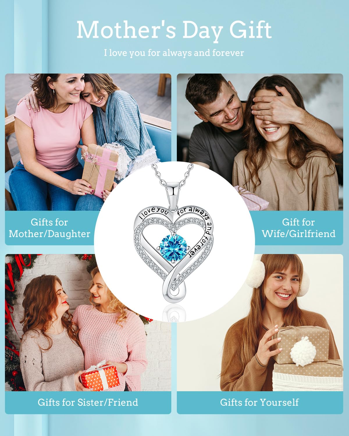Infinity Heart Birthstone Necklace for Women - S925 Sterling Silver I Love You Jewelry, Anniversary & Birthday Gift for Wife, Girlfriend, Mom, Daughter | Perfect for Valentine's Day, Mother's Day & Romantic Occasions