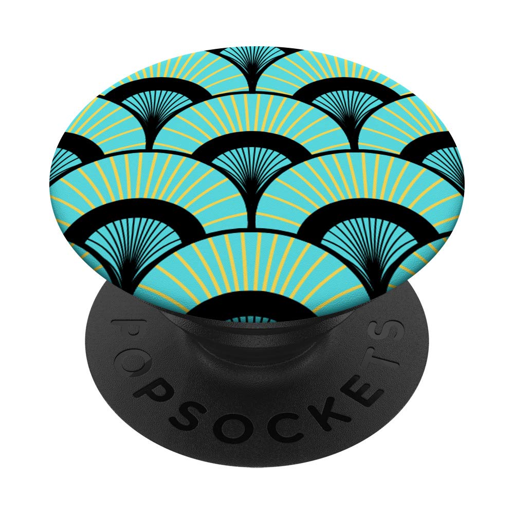 Art Deco Abstract Retro Geometric Teal Yellow Black PopSocket PopGrip - Swappable Phone & Tablet Grip for Stylish Everyday Use