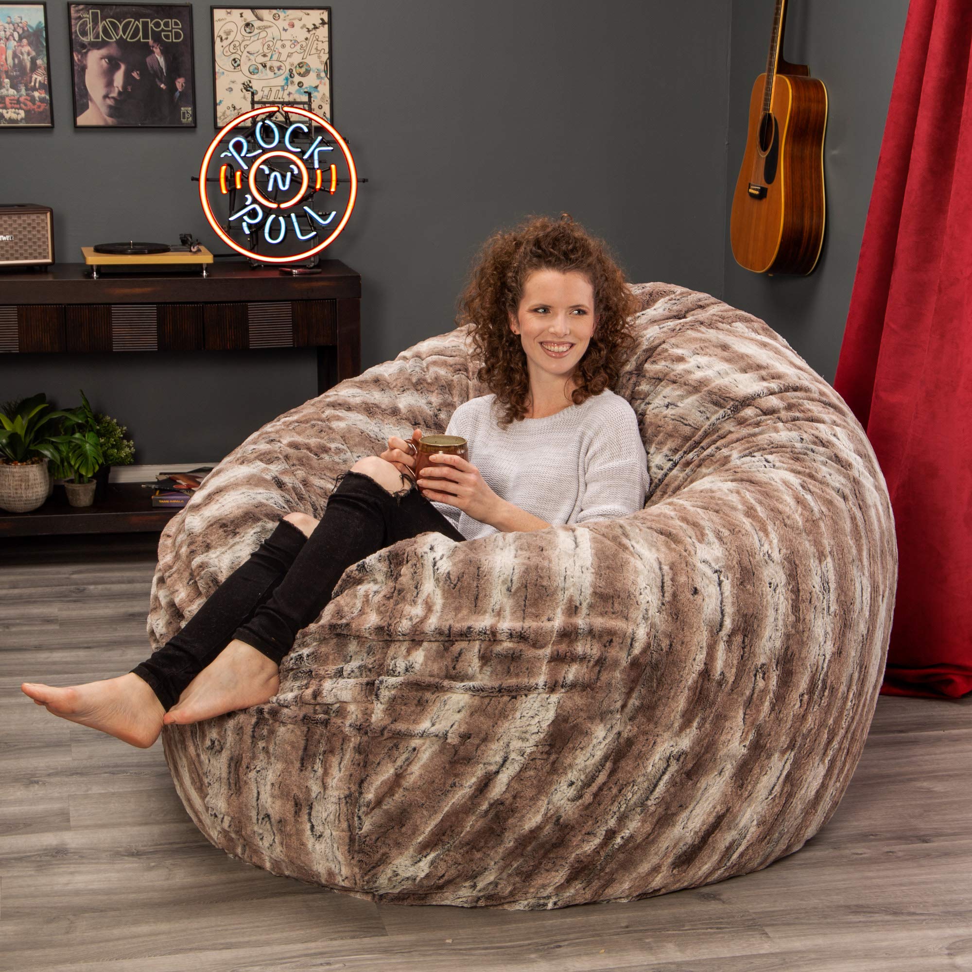 Jaxx 6 Foot Cocoon - Large Bean Bag Chair for Adults, Premium Luxe Faux Fur - Mountain Fox - Perfect for Living Room, Bedroom, or Game Room Relaxation