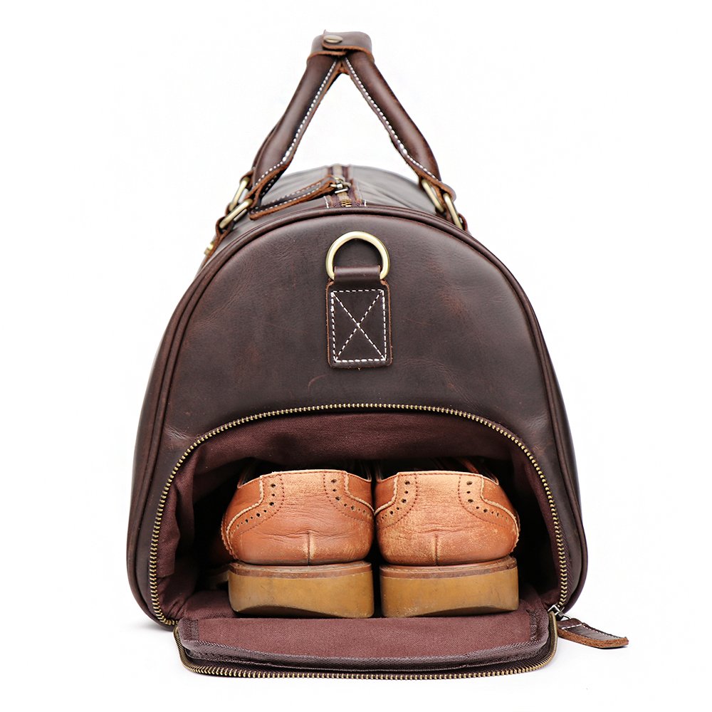 Vintage Leather Duffle Bag for Men - Travel Carry On Luggage with Side Pockets, Dark Brown | Perfect for Business Trips, Gym & Weekend Getaways