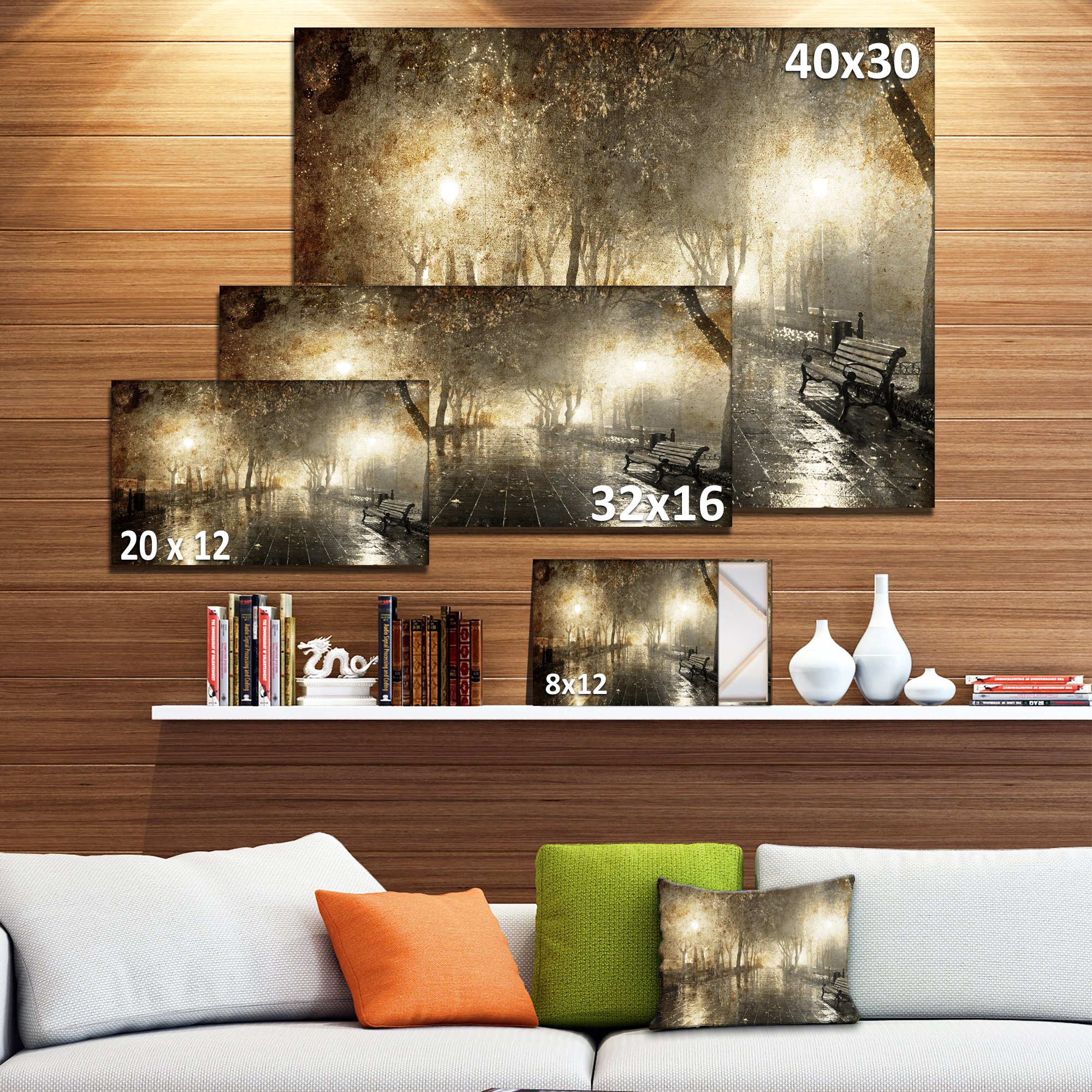 Night Alley with Lights Photography - Landscape Canvas Wall Art Print for Home & Office Decor - Perfect for Living Room, Bedroom, or Gallery Display