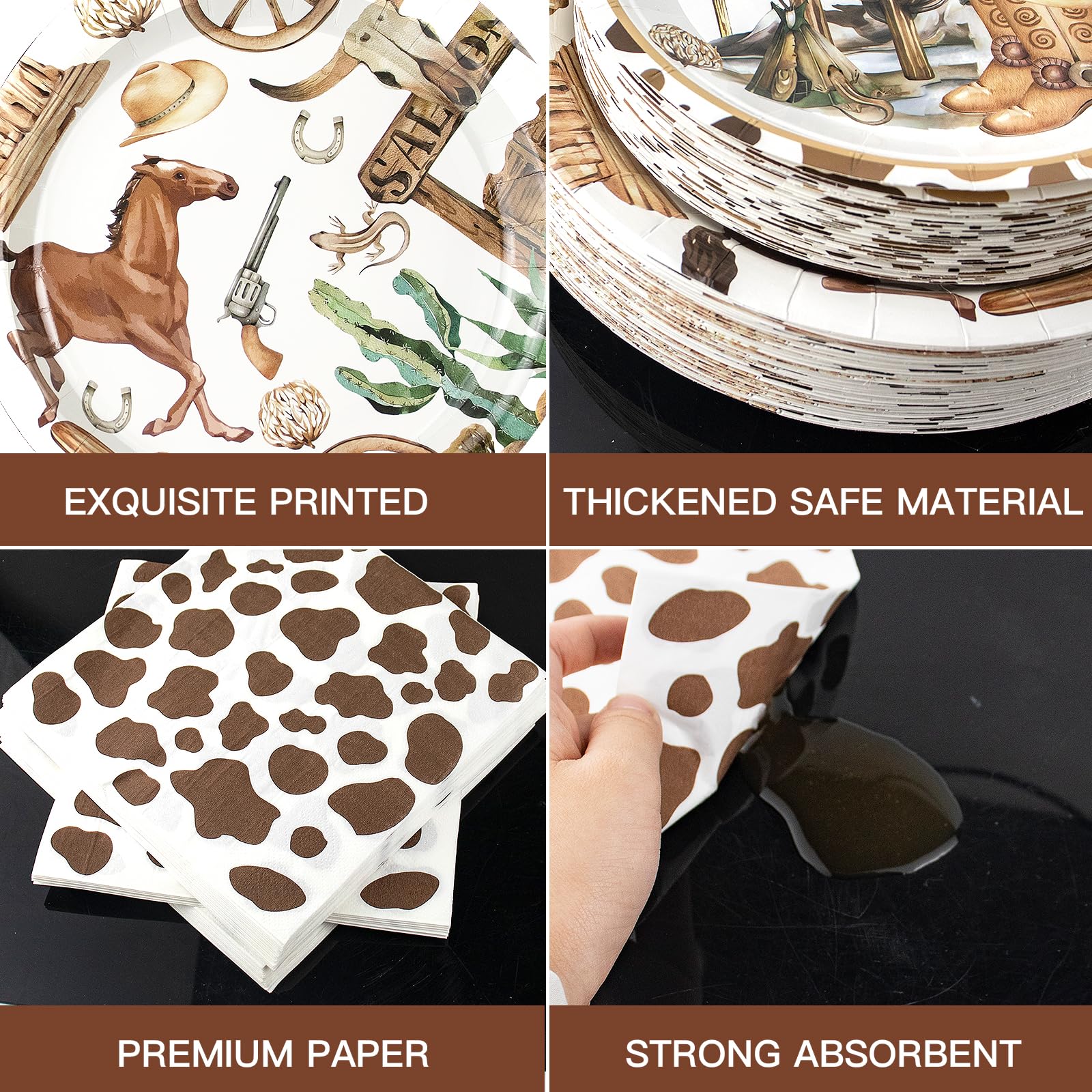 180-Piece Cowboy Party Supplies Set for 60 Guests - Western Themed Paper Plates, Napkins & Decor Kit for Wild West Rodeo, Birthday, Baby Shower | Includes Dinner Plates, Dessert Plates & Napkins | Perfect for Cowboy-Themed Parties, Western Events & Ranch Celebrations