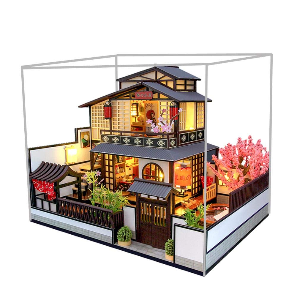 DIY Miniature Dollhouse Kit - 3D Japanese Villa Model with Dust Proof LED Lights, Wooden Furniture & Handcrafted Puzzle Toy | Creative Room Decor, Birthday Gift for Adults & Kids | Perfect for Home Display, Collecting & Relaxation