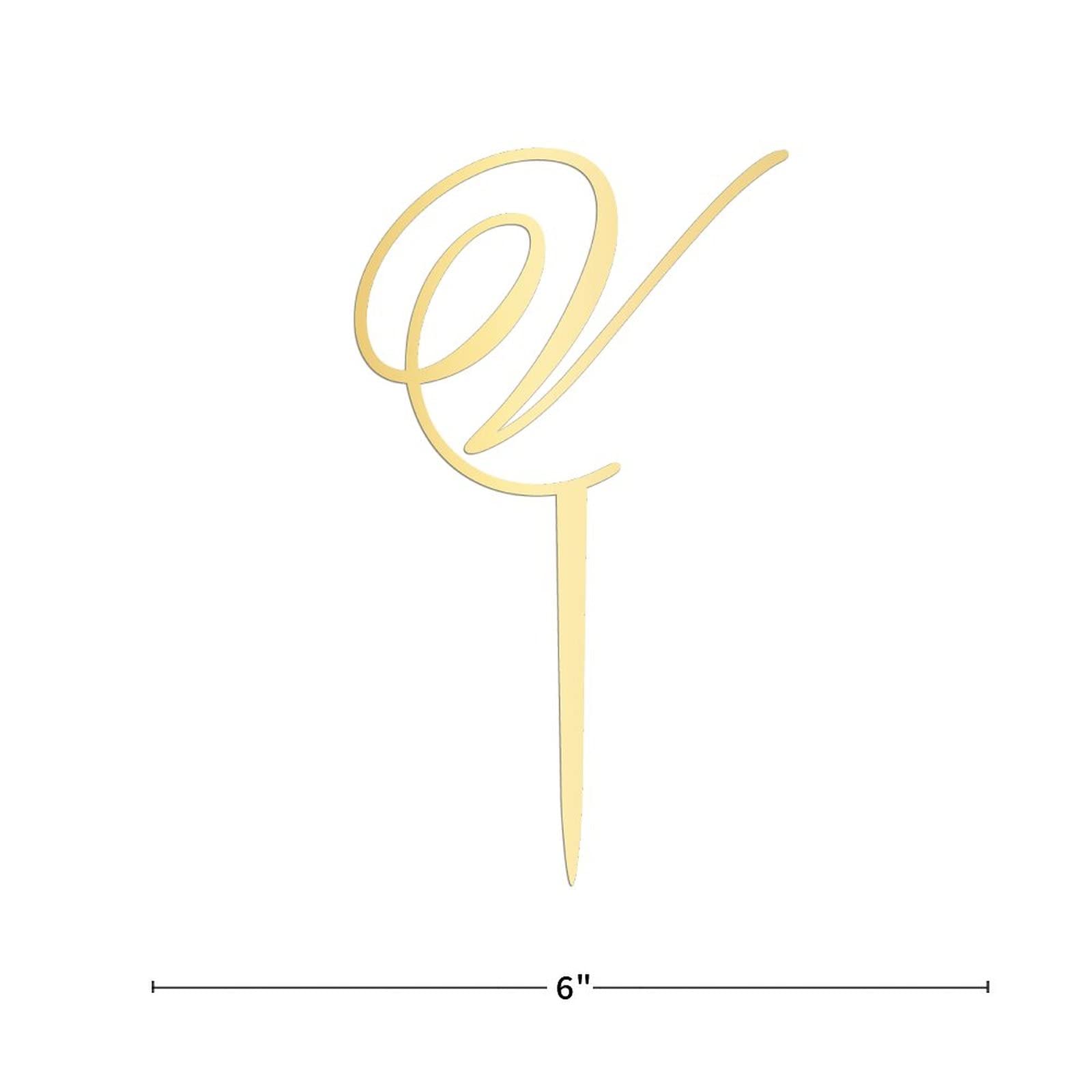 Gold Acrylic Monogram Cake Topper - Letter V Wedding Cake Decor for Anniversary, Birthday Party Supplies | Rustic Elegant Cake Topper for Wedding, Anniversary, Birthday Celebrations