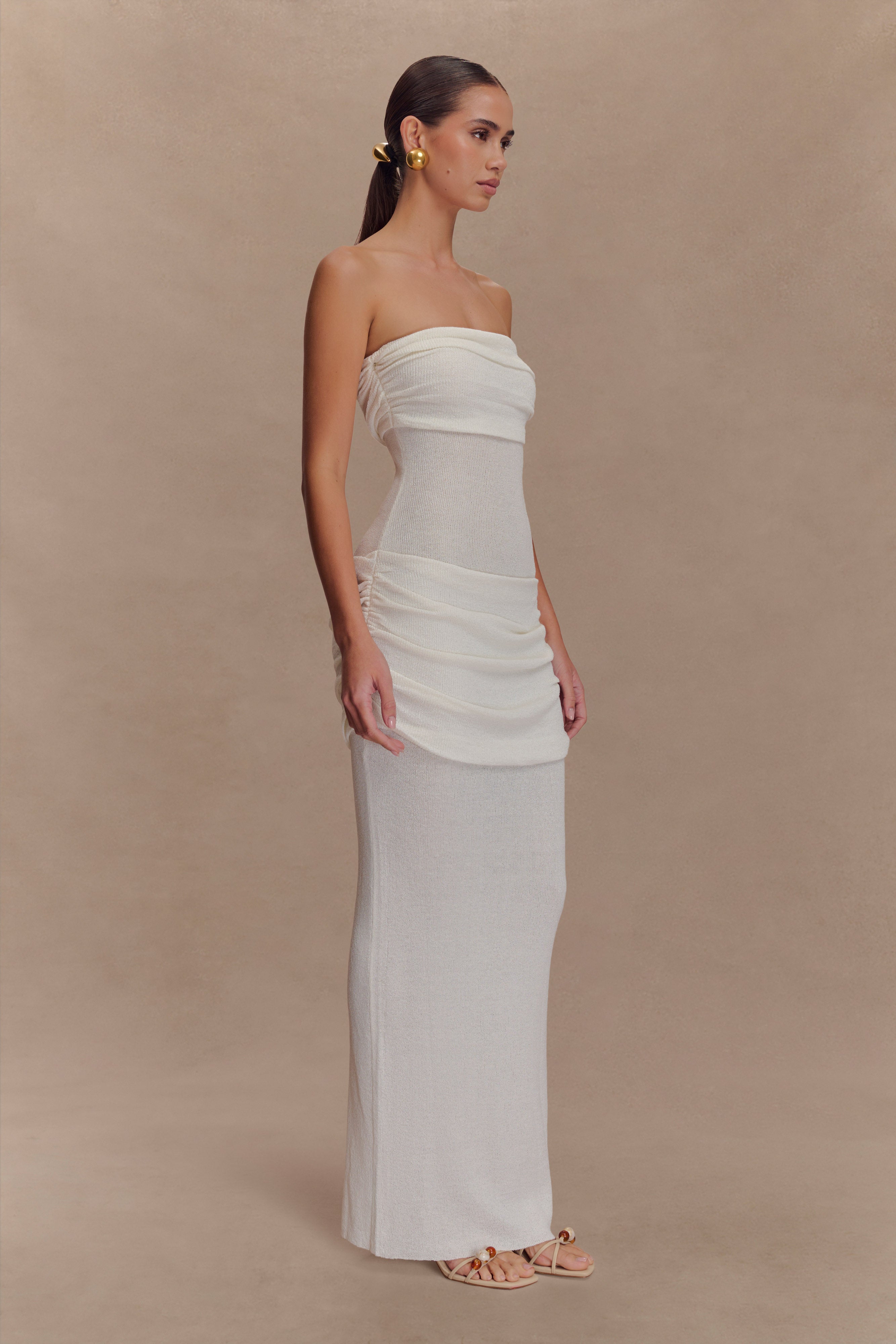 Elora Strapless Knit Maxi Dress for Women - Ivory Long Summer Beach Dress for Vacation, Wedding Guest, Party & Special Occasions