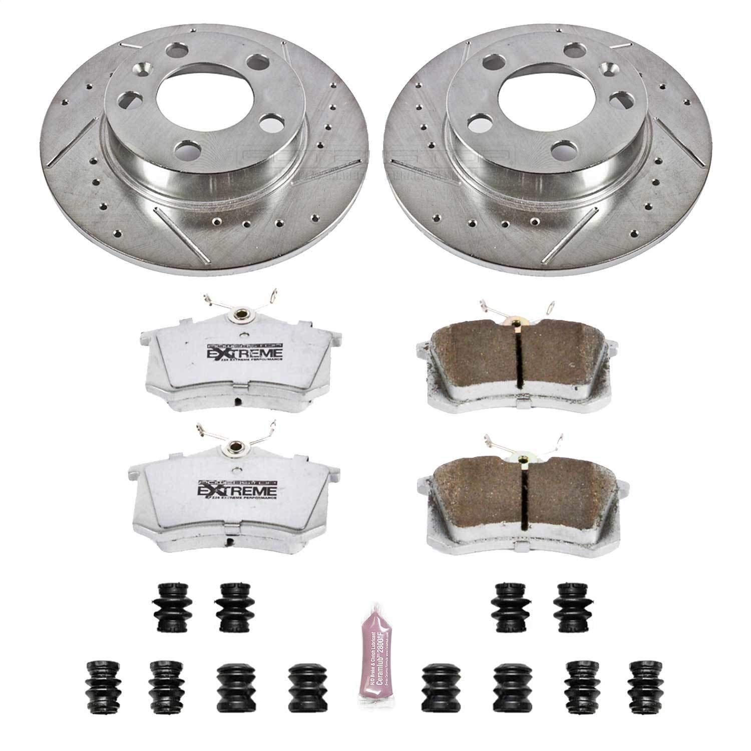 Power Stop K847-26 Rear Z26 Carbon Fiber Brake Pads & Drilled Slotted Rotors Kit - High Performance Braking System for Trucks, SUVs & Performance Cars - Perfect for Off-Roading, Towing & Daily Driving