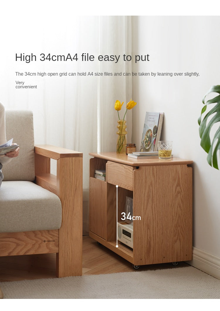 Solid Wood Mobile Side Table - Oak, Black Walnut, Ash - Small End Table for Living Room, Bedroom & Office Use