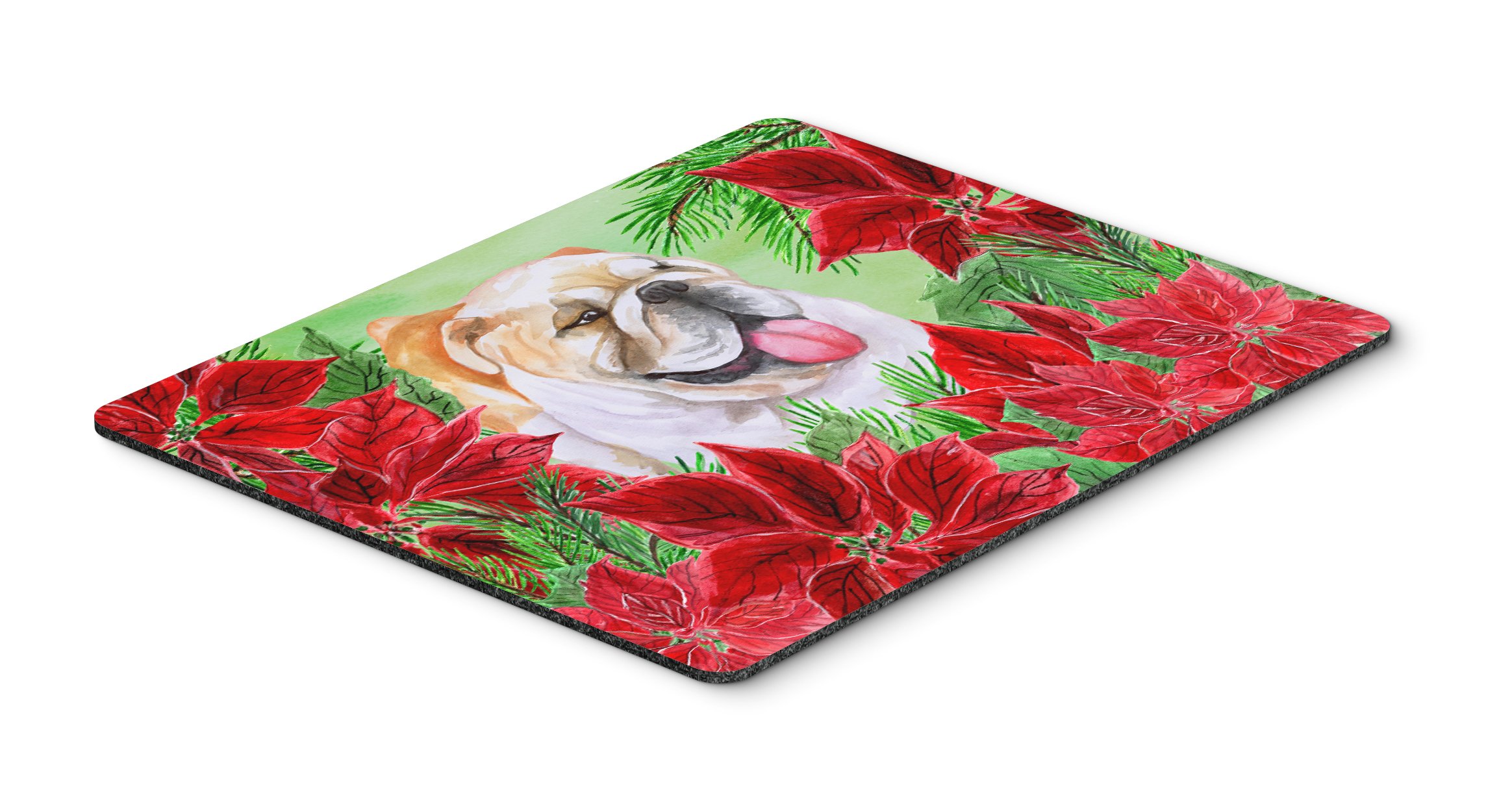 English Bulldog Poinsettas Mouse Pad - Washable Large Mouse Mat for Home, Office, Gaming & Work Computers | Hot Pad & Trivet for Kitchen Use | Durable Desk Accessory for Laptop & PC Users