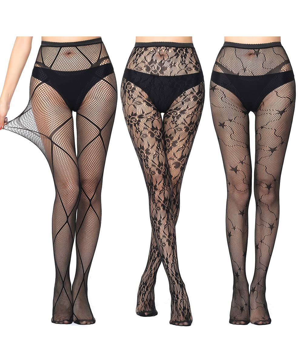 Bycc Bynn Women's Black Lace Fishnet Thigh High Stockings - Elegant Pantyhose for Parties, Cosplay & Night Out