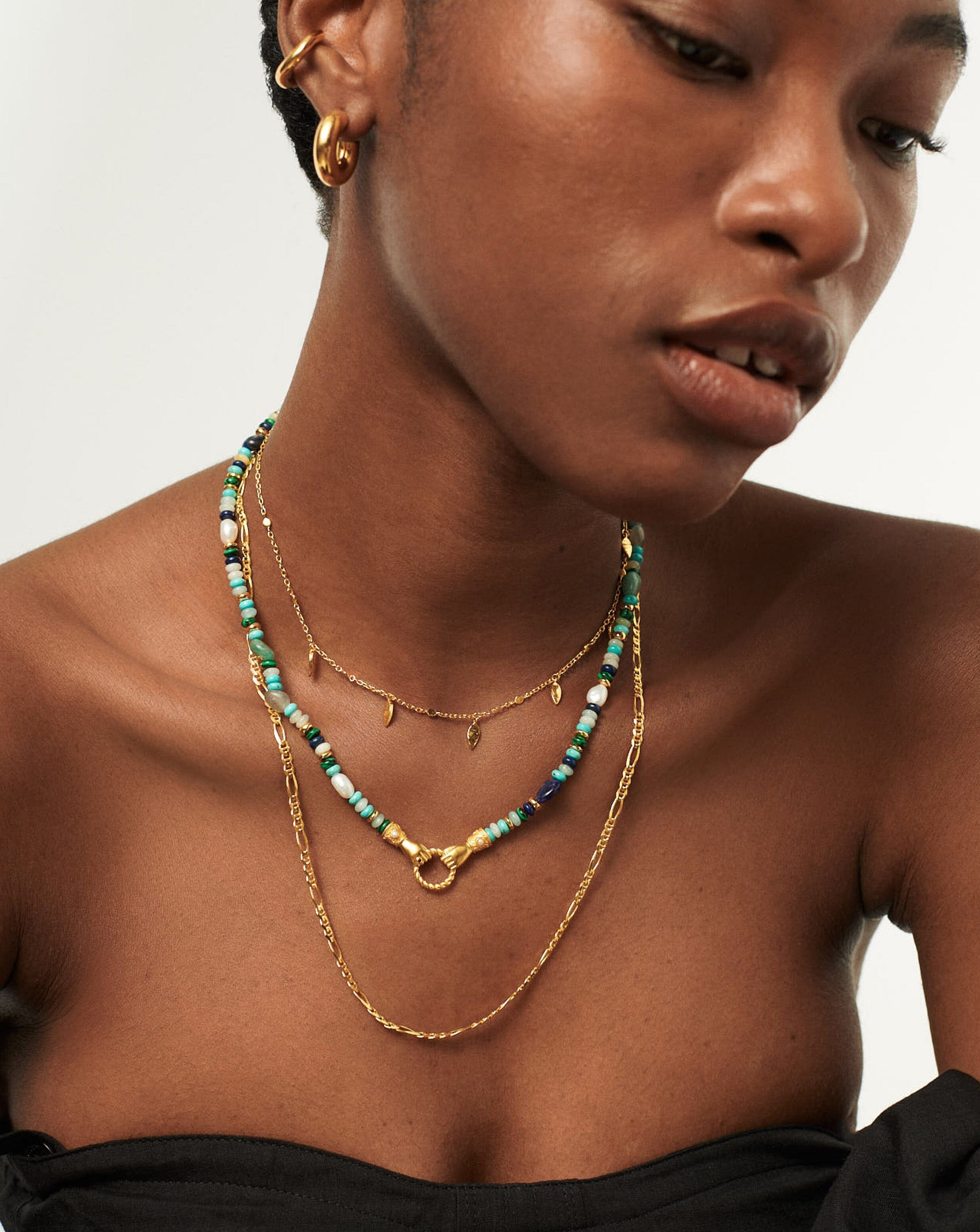 Harris Reed In Good Hands Beaded Gemstone Necklace - 18k Gold Plated with Turquoise, Lapis Lazuli & Pearl | Elegant Layering Jewelry for Women, Perfect for Weddings, Parties & Everyday Wear