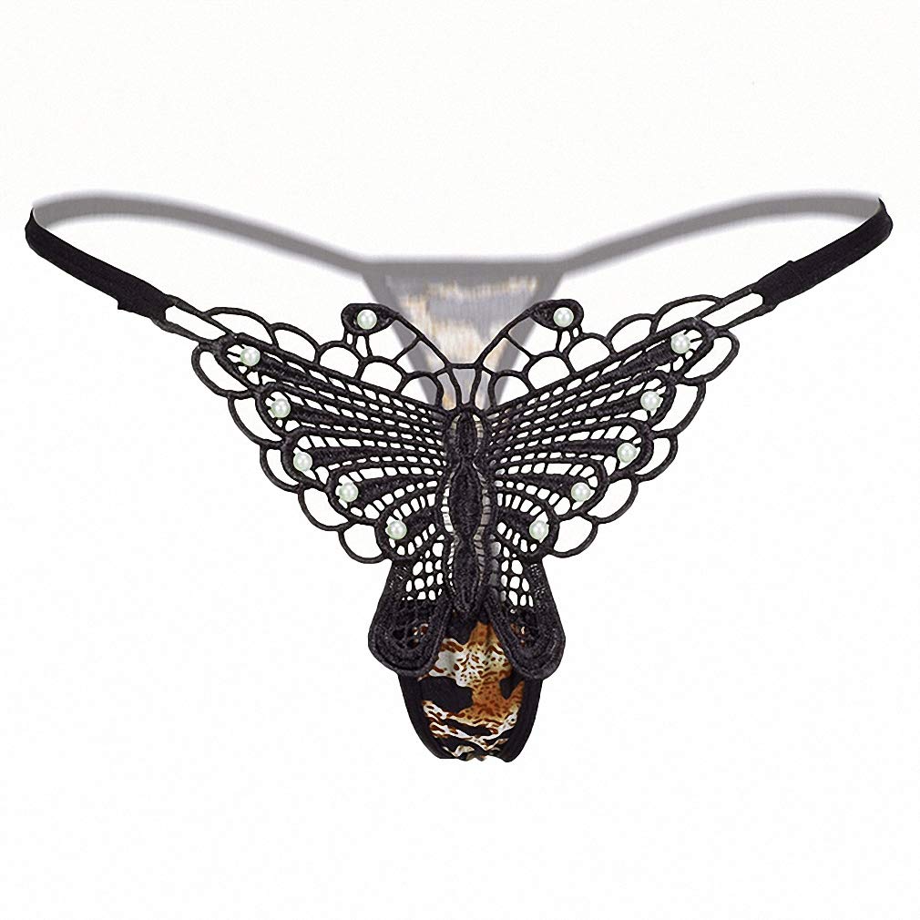 Sexy Women's Leopard Print Thong Underwear with Butterfly Embroidery - Comfortable G-String Panties for Date Night & Special Occasions