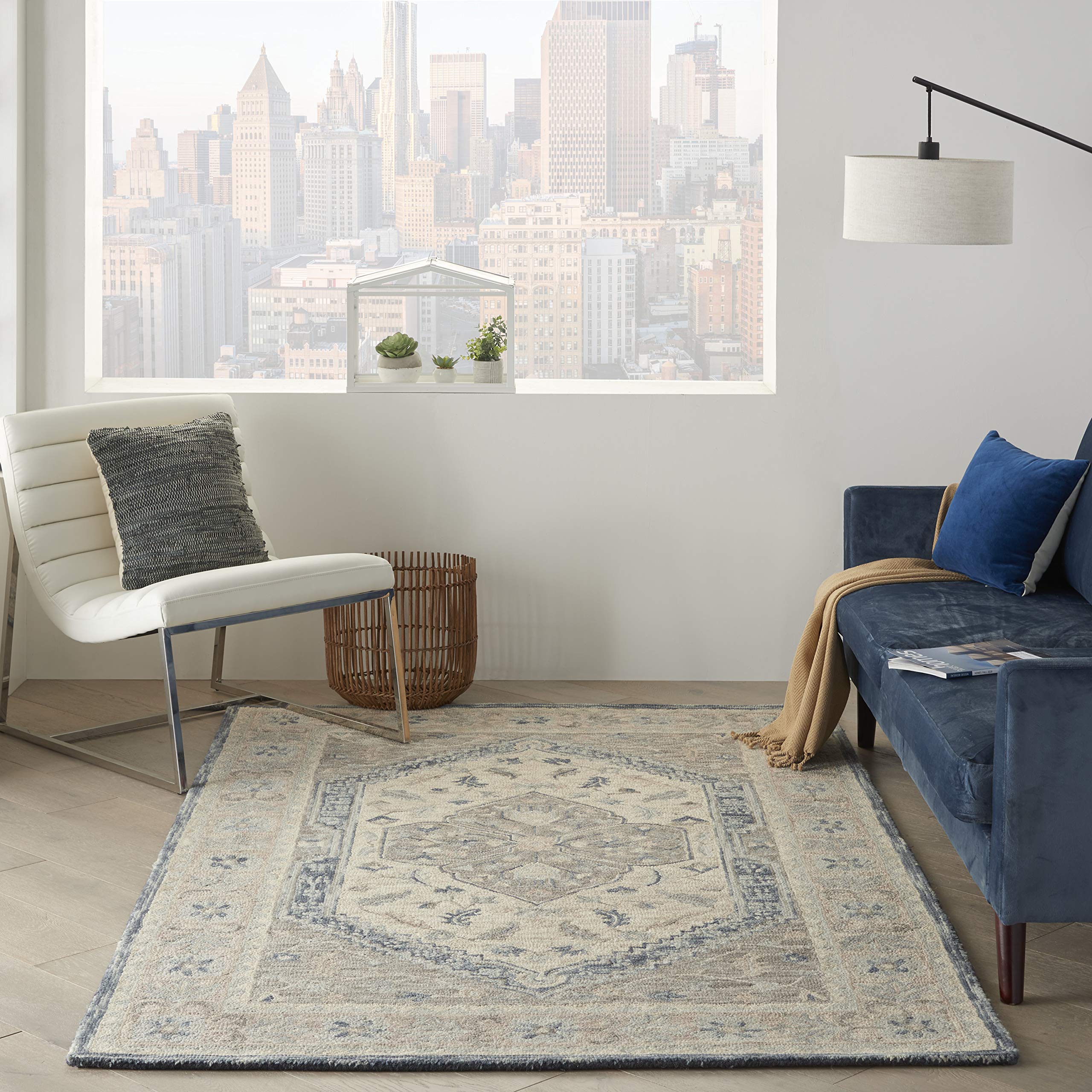 Nourison Bahari Traditional Grey 5' x 7' Area Rug - Easy to Clean, Non-Shedding, Soft Pile - Perfect for Bedroom, Living Room, Dining Room & Kitchen Decor (5x7) - Adds Warmth & Style to Your Home