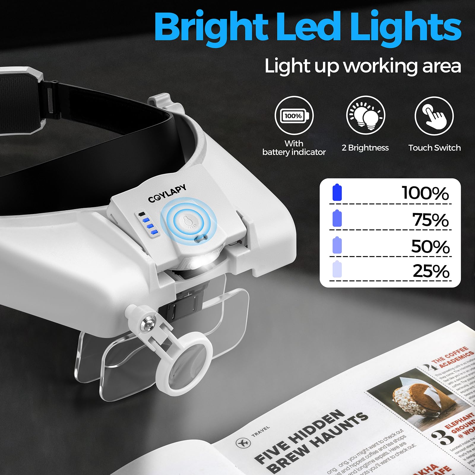Magnifying Glasses with Light - 1x to 14x Hands-Free Headband Magnifier with 5 Interchangeable Lenses & LED Lights for Jewelry Making, Watch Repair, Crafts, Reading, and Close Work - Perfect for Hobbyists, Professionals & Seniors