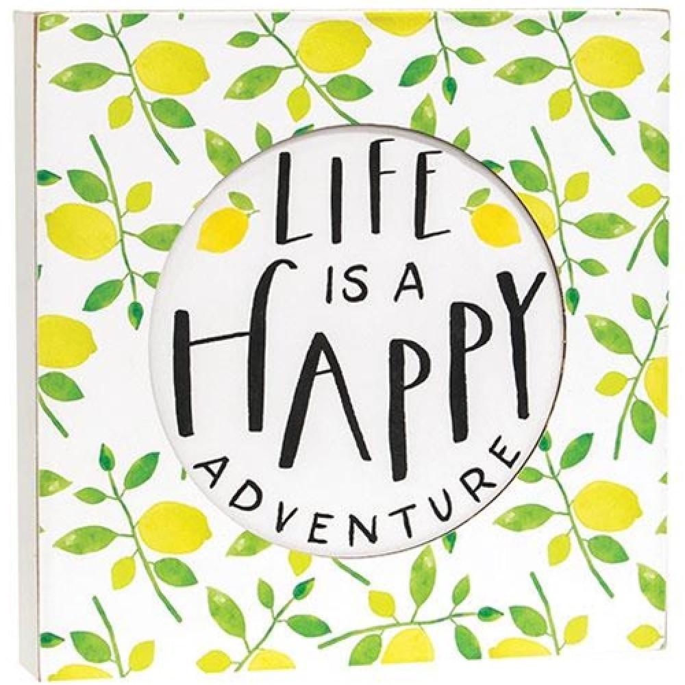Life is a Happy Adventure Box Sign - Inspirational Wooden Wall Decor for Home, Office & Nursery - Perfect for Farmhouse, Rustic & Boho Style Rooms
