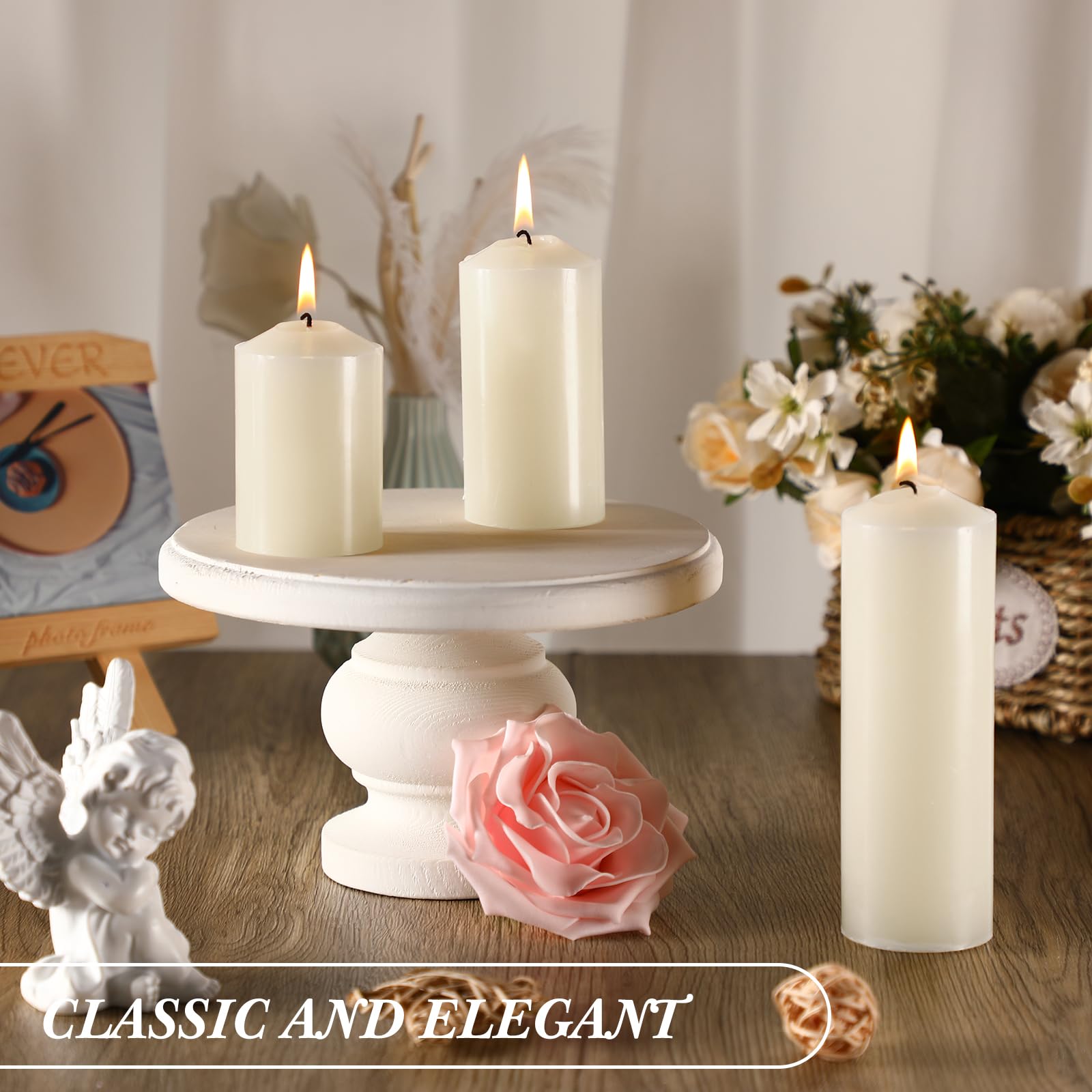 MTLEE 54-Pack Ivory Unscented Dripless Pillar Candles - Smokeless Fireplace Candles Bulk Set (2x3