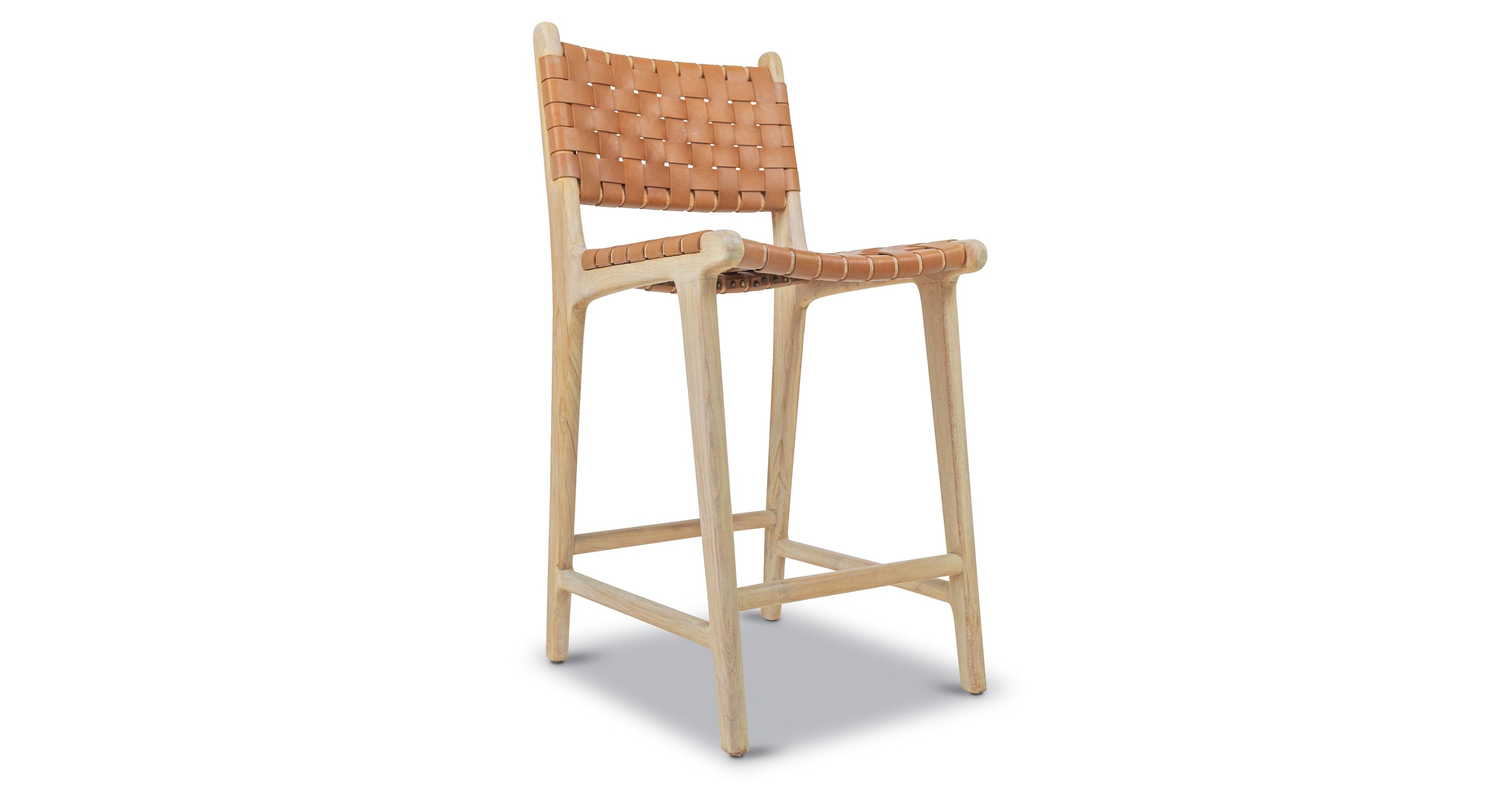 Premium Teak & Leather Counter Height Bar Stool - Modern Kitchen Island & Breakfast Nook Seating - Durable & Stylish for Home, Cafe, and Restaurant Use