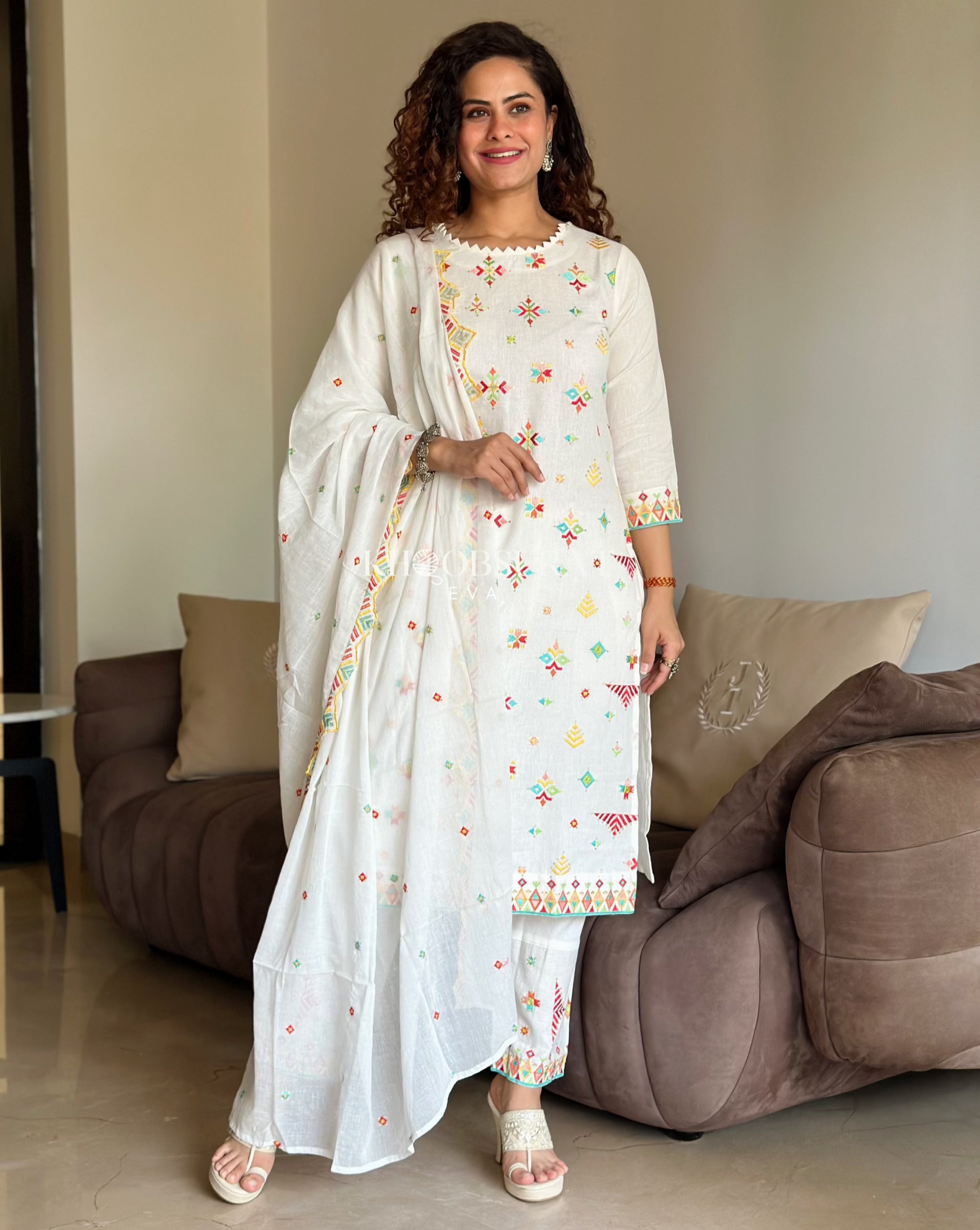 Divine White Cotton Kurta Suit Set for Women | Elegant Indian Ethnic Wear | Perfect for Festivals, Weddings & Special Occasions