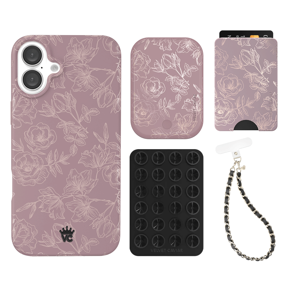 Dusty Rose Chrome iPhone Case with Wallet Holder - Slim Protective Cover for iPhone 13/14/15 Pro Max - Perfect for Everyday Use, Travel, and Hands-Free Convenience