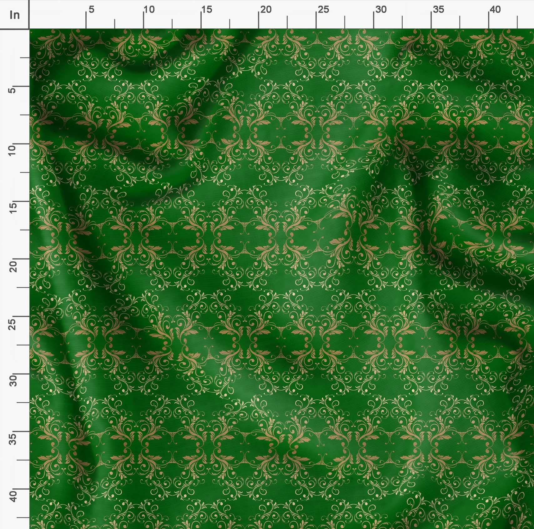 Soimoi Moss Georgette Brown Fabric by The Yard - 42 Inch Wide Filigree Damask Print Material for Dresses, Curtains & Home Decor | Elegant Printed Fabric for Sewing, DIY & Craft Projects