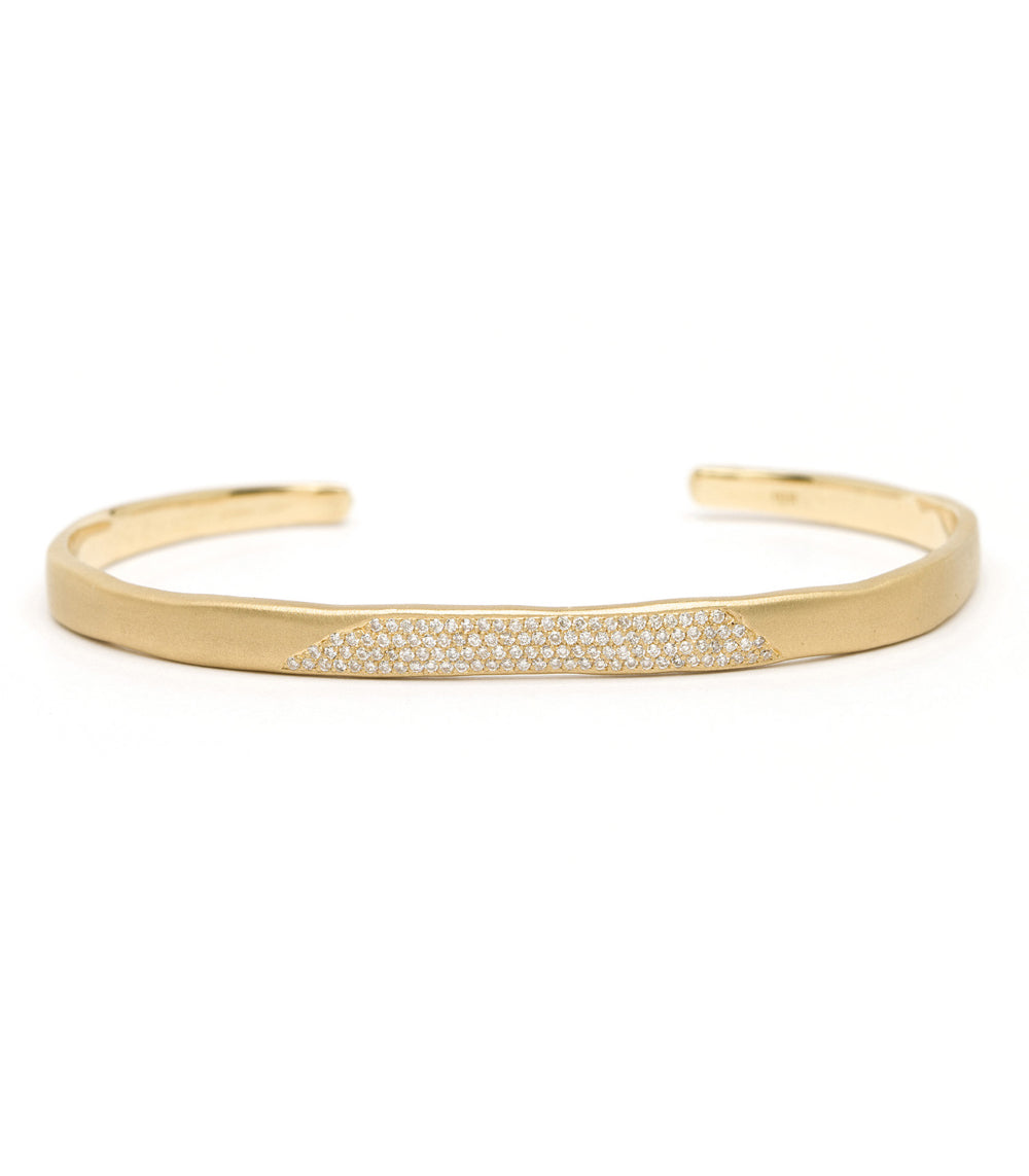 14K Matte Gold Pave Diamond Patch Cuff Bracelet - Elegant Stackable Bangle for Women, Perfect for Weddings, Parties & Everyday Wear