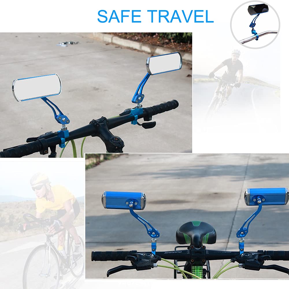 2 Pack Bike Handlebar Mirrors - Rearview Safety Mirrors for Electric Bikes, Mountain Bikes & Fixed Gear Bicycles (Blue) - Perfect for Commuting, Cycling & Road Safety