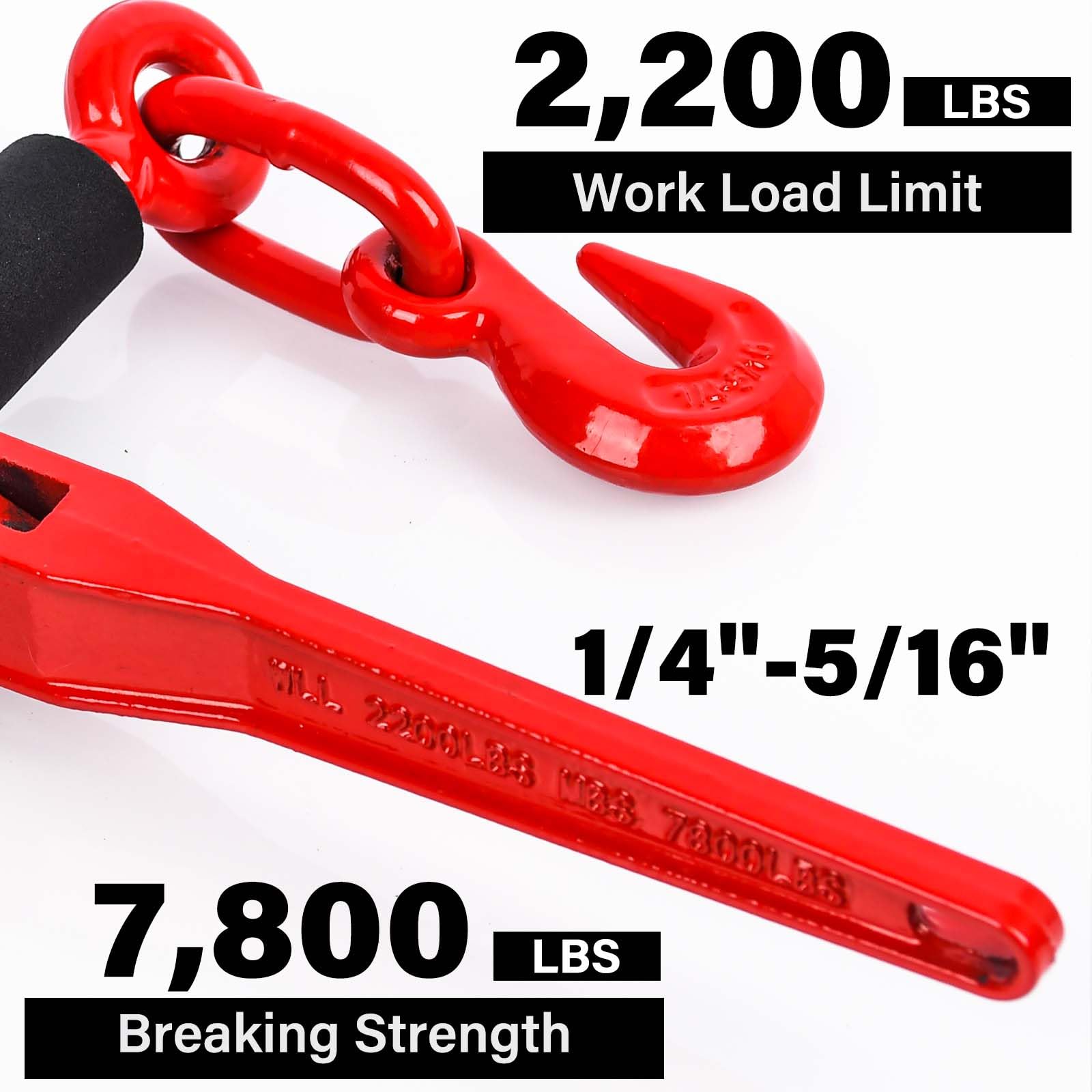 1/4''-5/16'' G80 Ratchet Load Binder Kit with 20ft Transport Chain & Hook - 3,300lbs Working Load for Tie Down, Towing, Cargo Securing & Trucking Applications