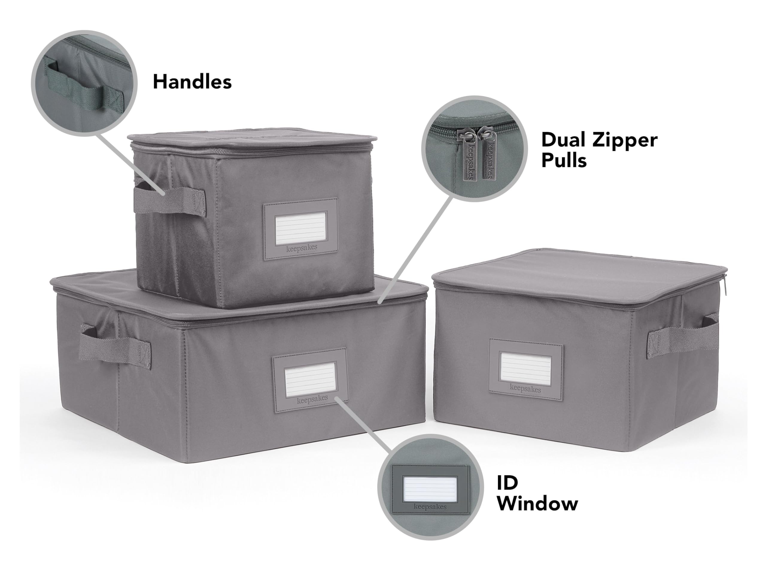 Covermates Keepsakes Dish Storage Box – Stackable Organizer with Reinforced Handles for China & Fine Dinnerware Protection – Durable Graphite Design – Perfect for Kitchen Organization, Holiday Storage & Moving Supplies