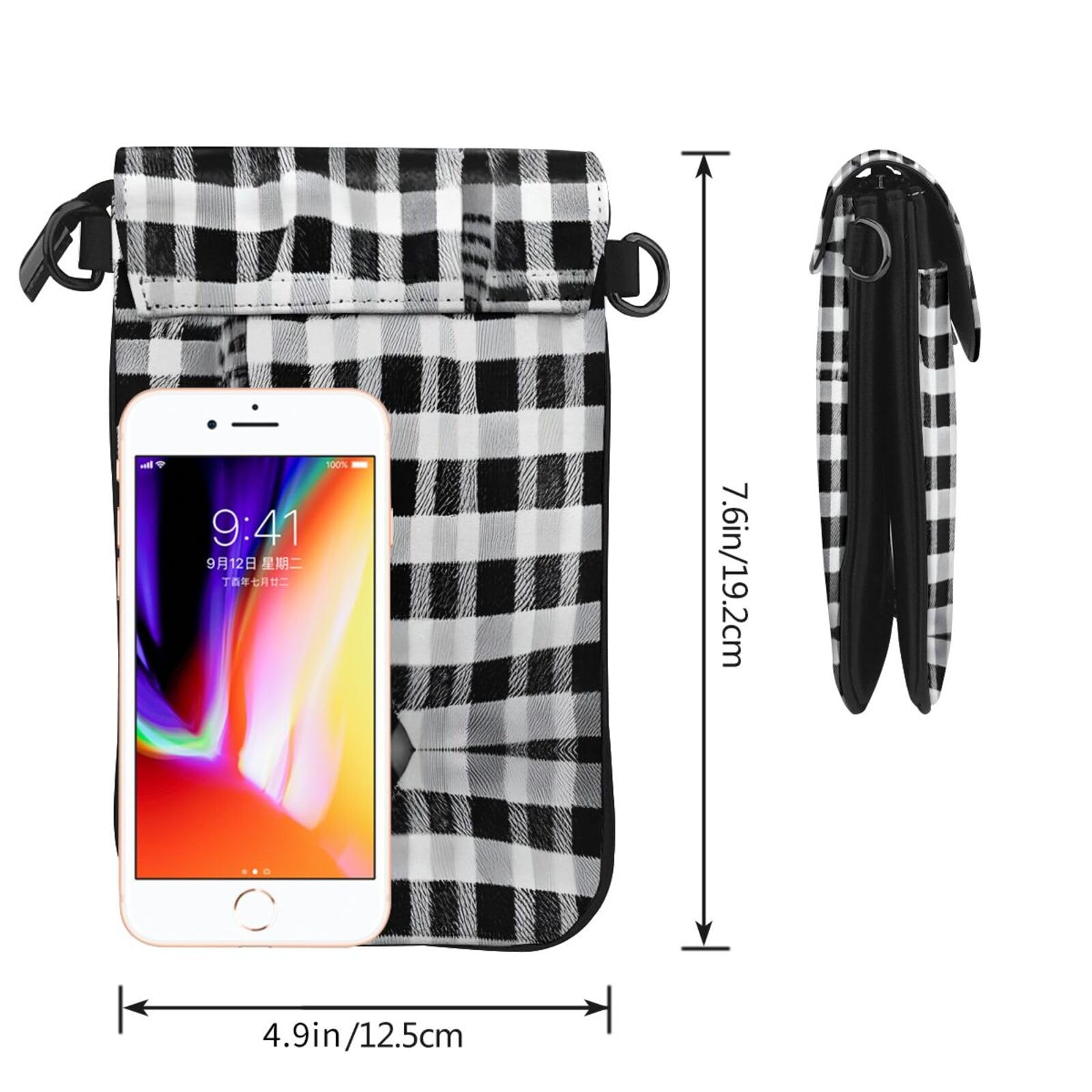Black & White Plaid Crossbody Bag for Women - Lightweight Travel Purse for Phone & Essentials