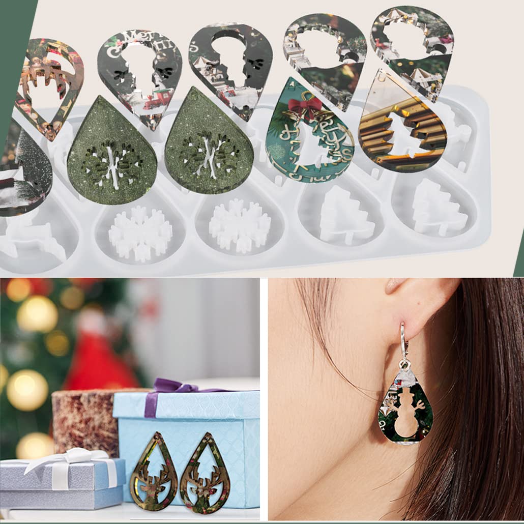 2 Pack Christmas Silicone Molds for Resin Jewelry Making - DIY Xmas Tree, Snowflake & Elk Earrings, Pendants, Keychains - Epoxy Casting Kit (12 Pairs) | Perfect for Holiday Crafts, Gift Making & Christmas Decorations