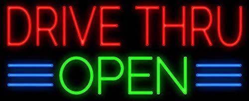 32x16 Inch Drive-Thru Open Neon Sign Light - Handcrafted Beer Bar Decor for Man Cave, Pub & Home Wall - Perfect for Bars, Game Rooms & Gifts